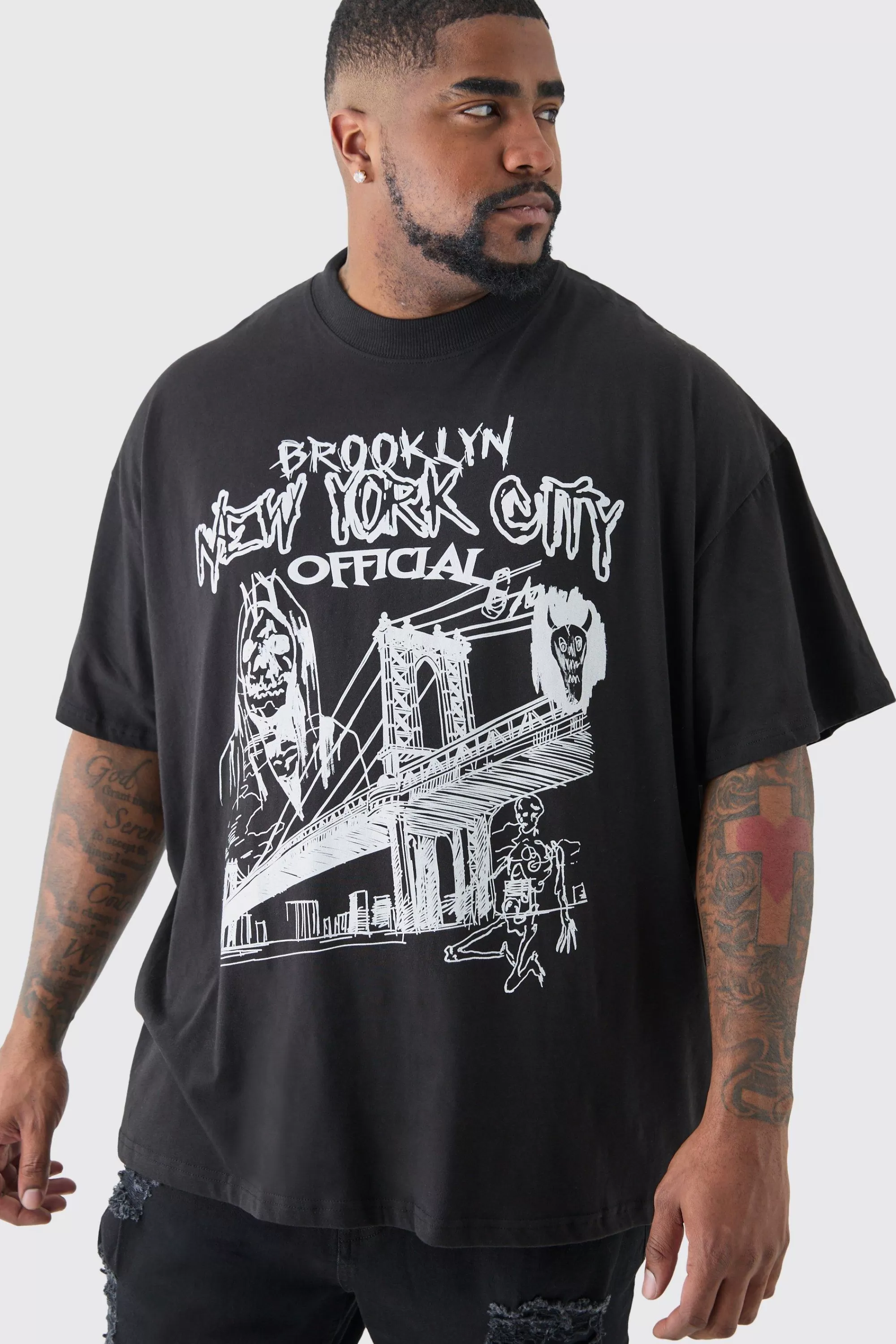 boohooMAN Plus Oversized Official City Print T-shirt | UK black Cheap