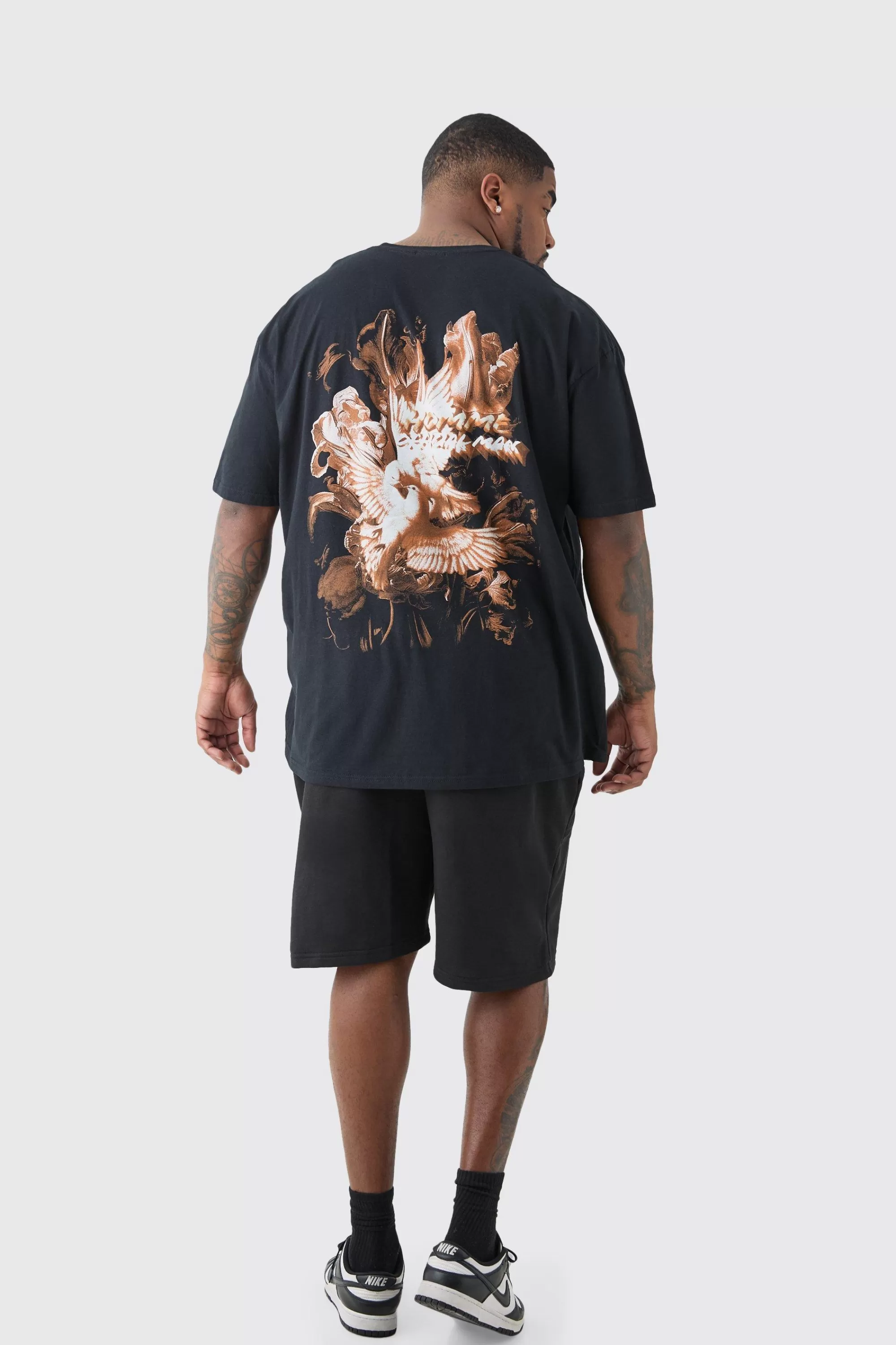 boohooMAN Plus Oversized Official Dove Back Print T-shirt In | UK black New