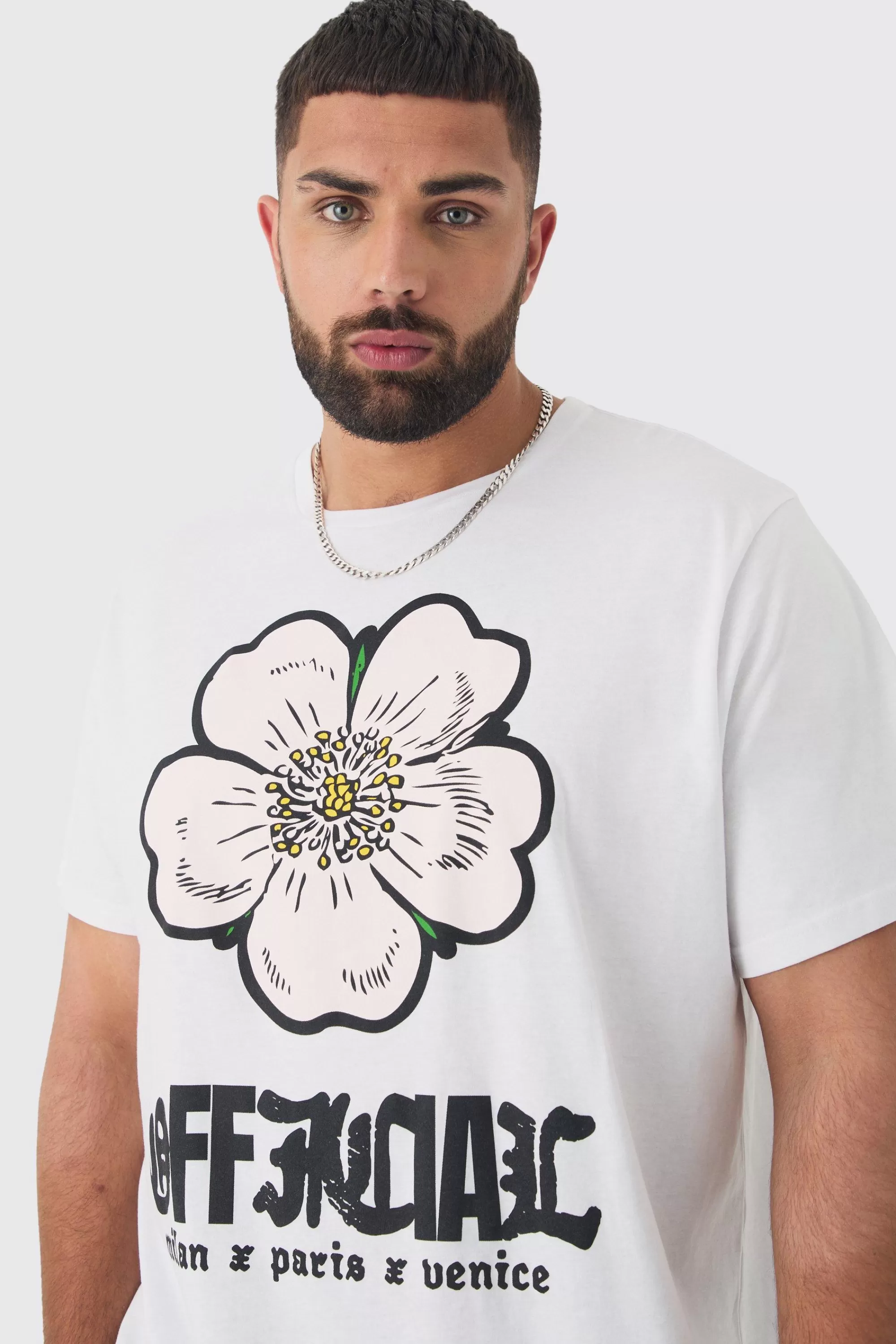 boohooMAN Plus Oversized Official Floral Print T-shirt | UK white Sale