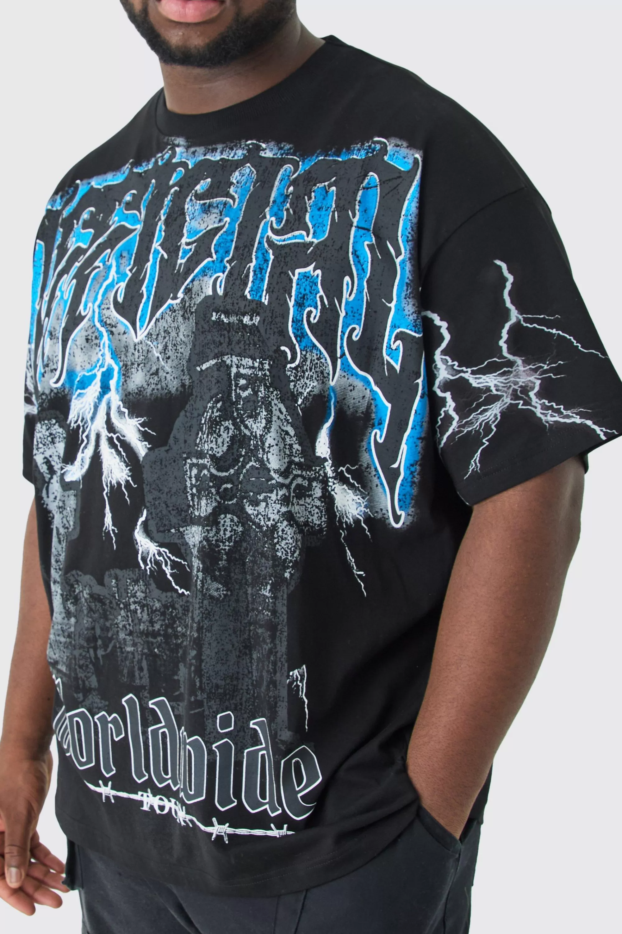 boohooMAN Plus Oversized Official Gravestone Graphic T-shirt | UK black Cheap