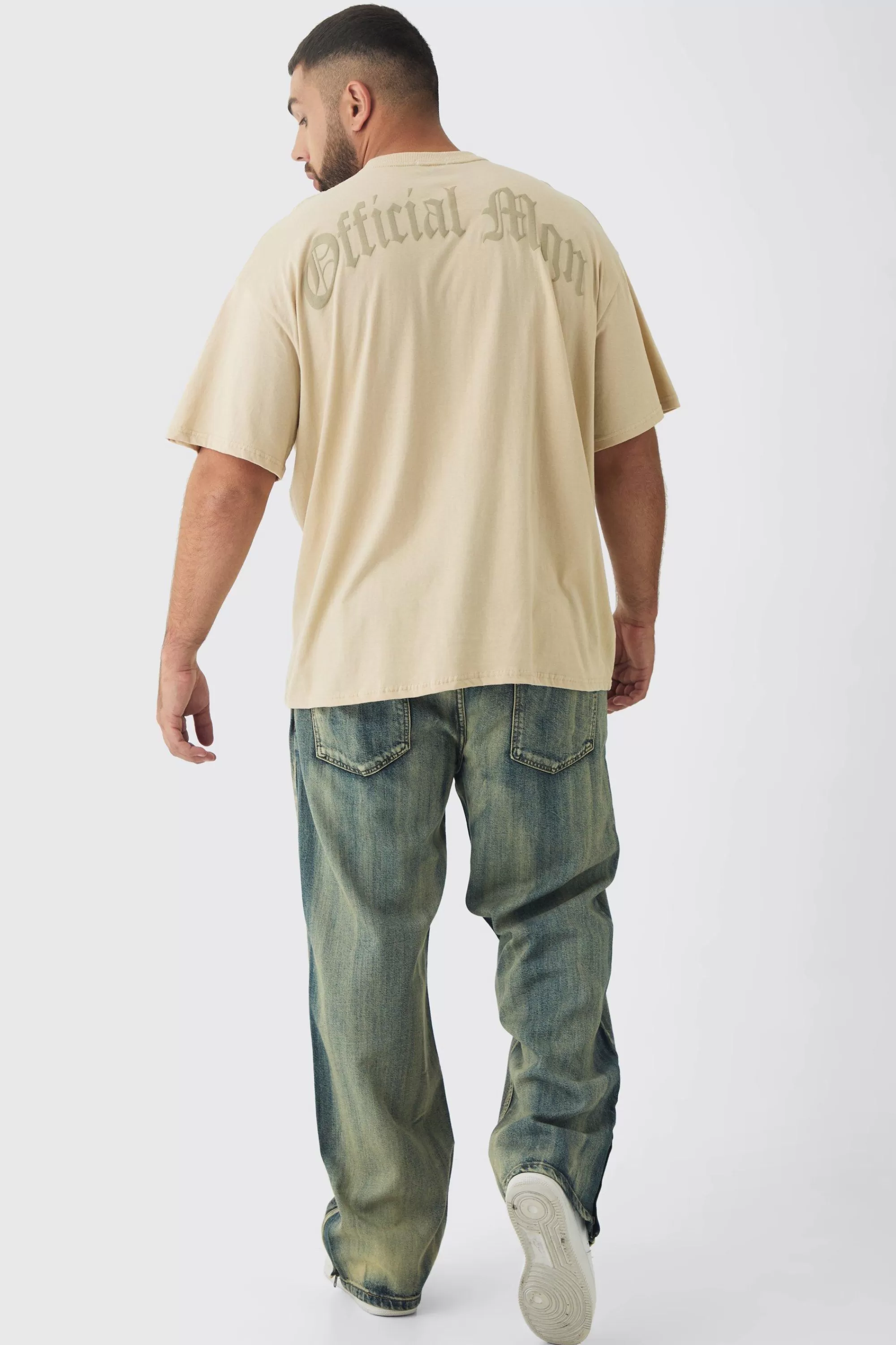 boohooMAN Plus Oversized Official Man Cross Puff Print T-Shirt | UK sand Cheap