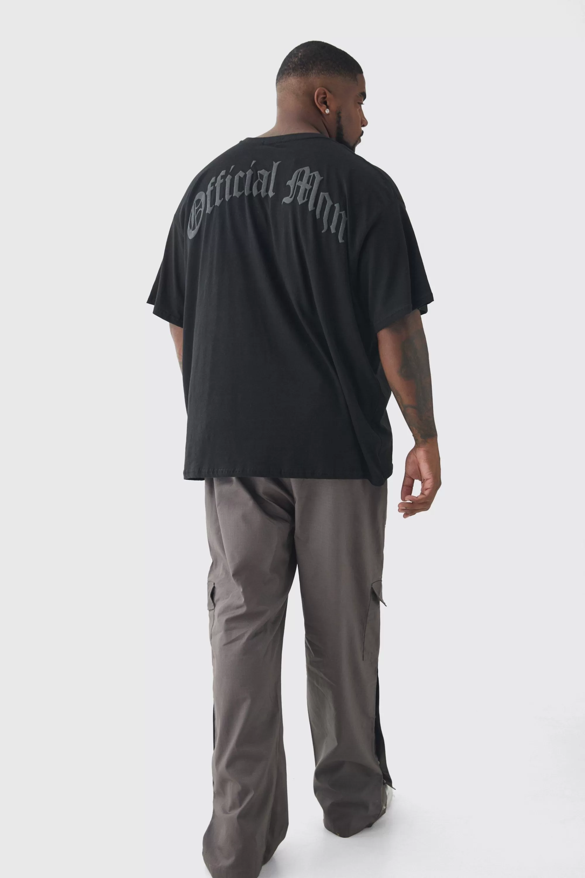 boohooMAN Plus Oversized Official Man Cross Puff Print T-Shirt | UK black Sale