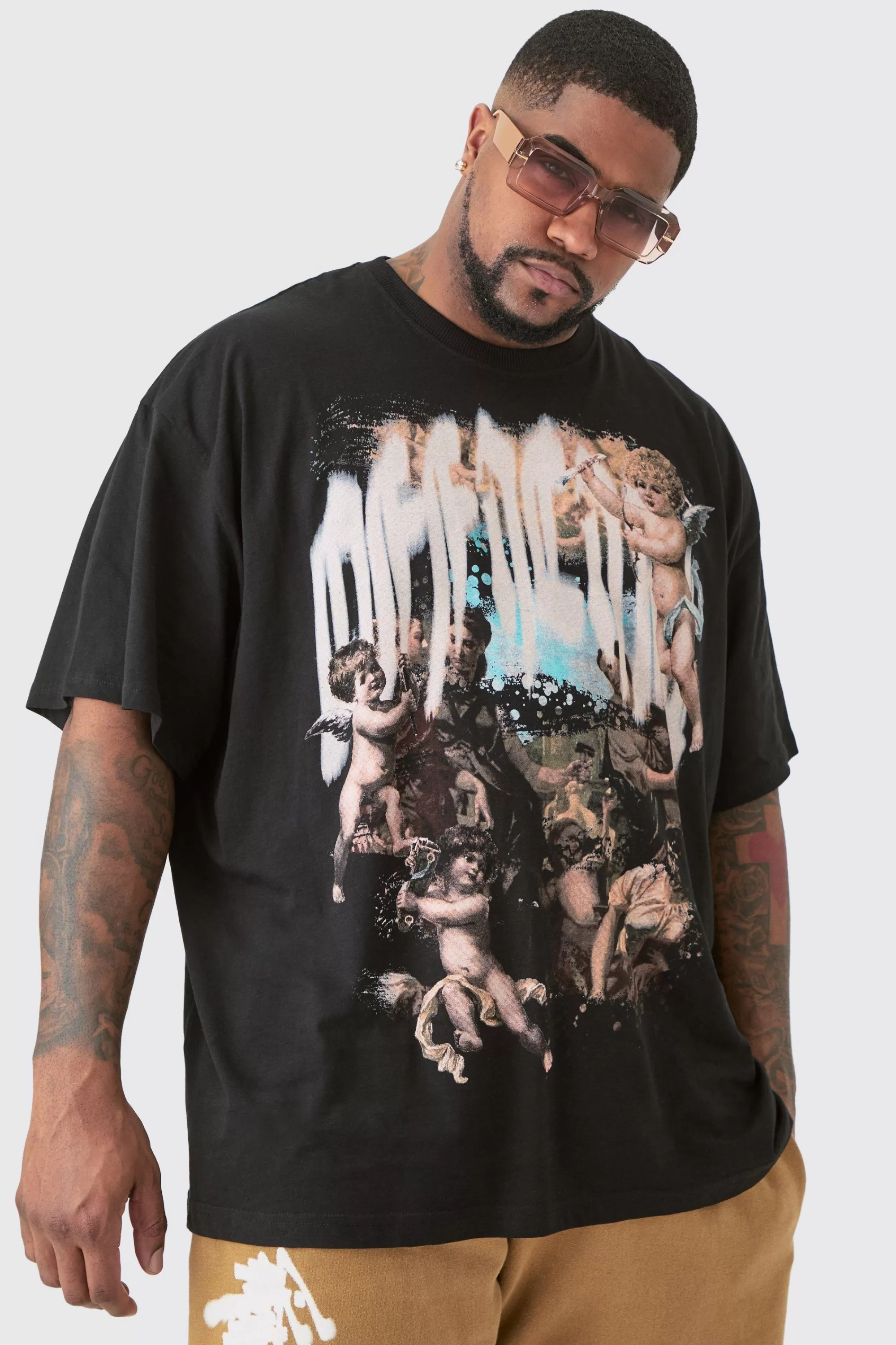 boohooMAN Plus Oversized Official Renaissance Print T-shirt In | UK black Fashion