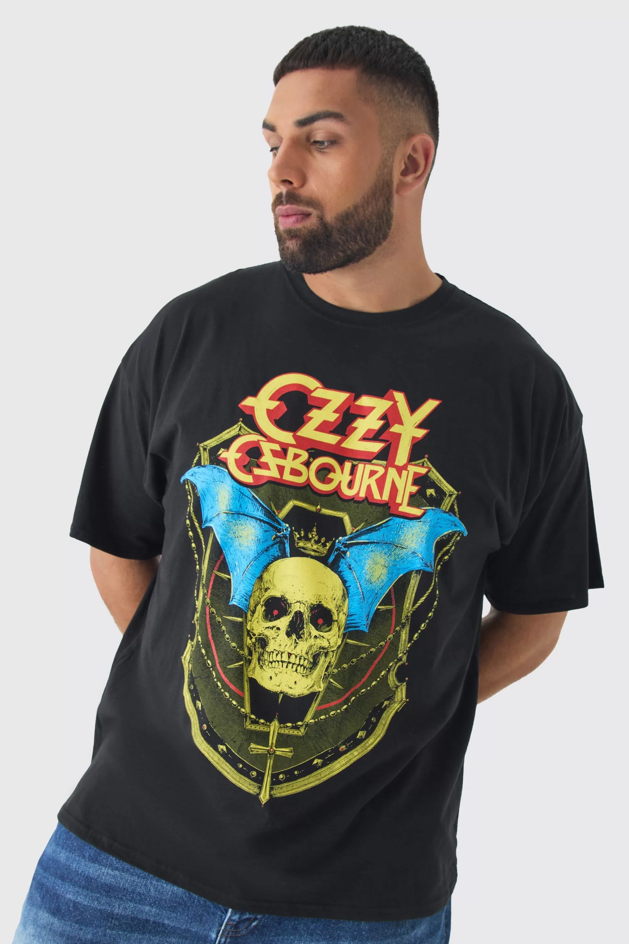 boohooMAN Plus Oversized Ozzy Osbourne License Print T-Shirt | UK black Discount