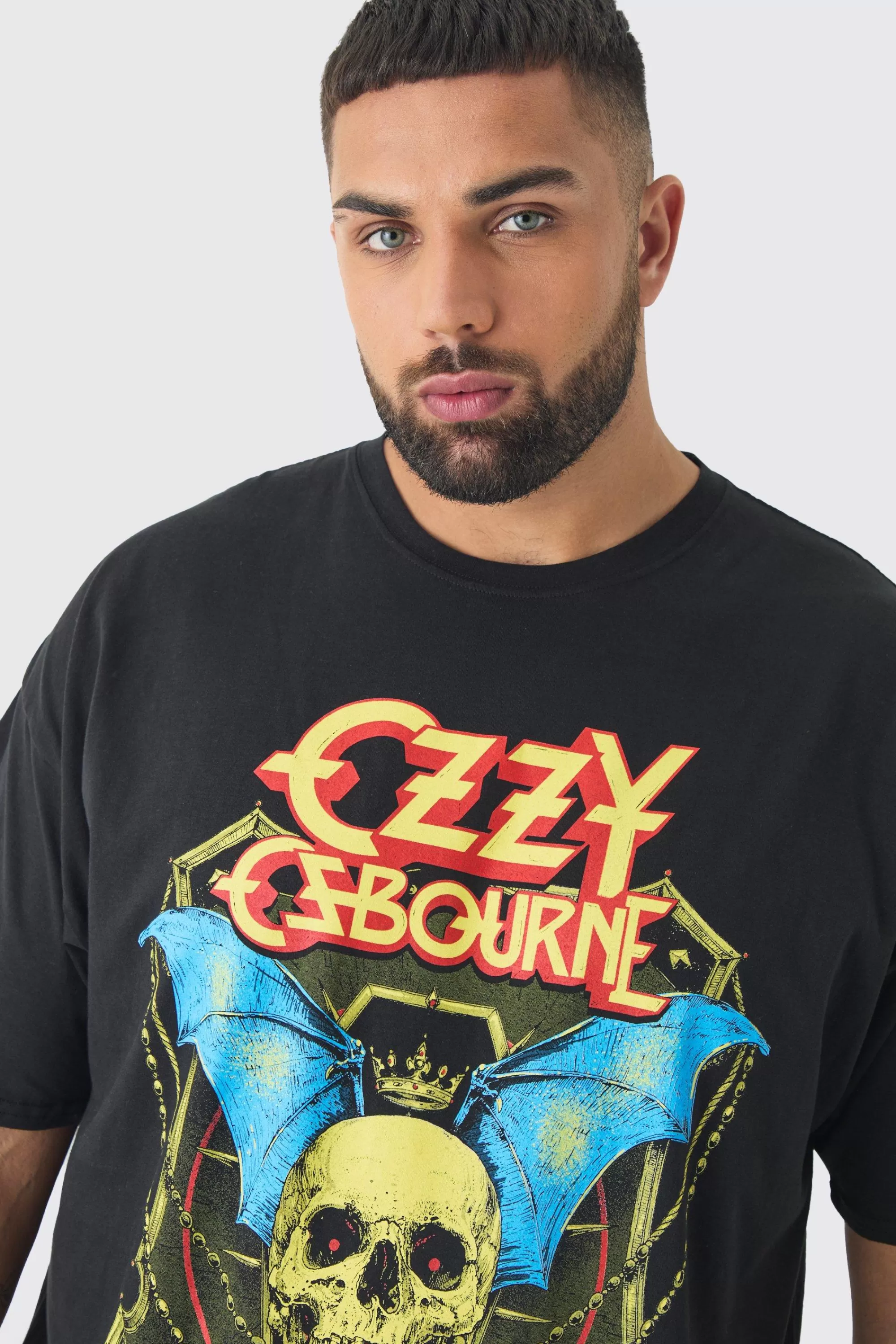 boohooMAN Plus Oversized Ozzy Osbourne License Print T-Shirt | UK black Discount