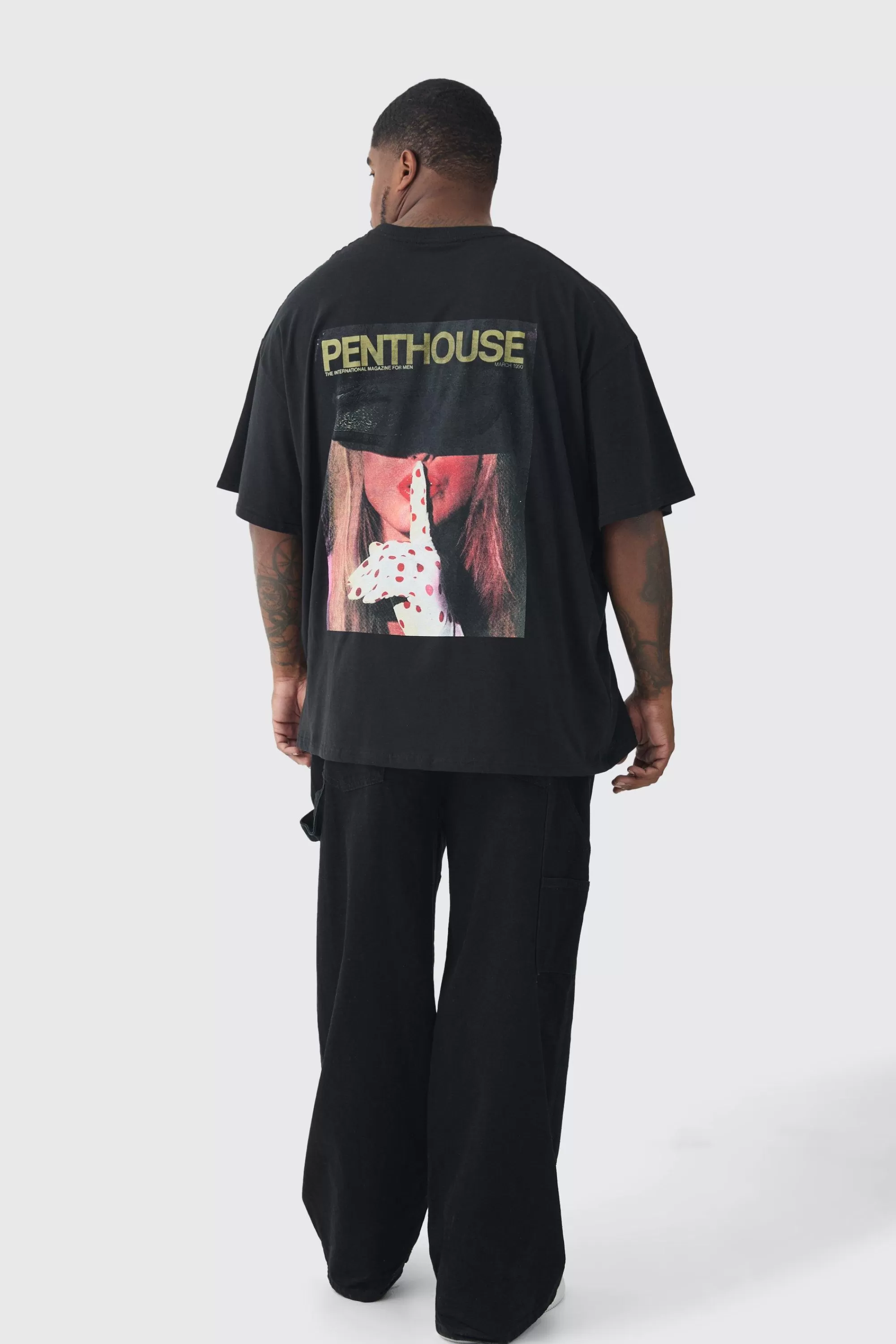 boohooMAN Plus Oversized Penthouse Magazine License T-Shirt | UK black Online