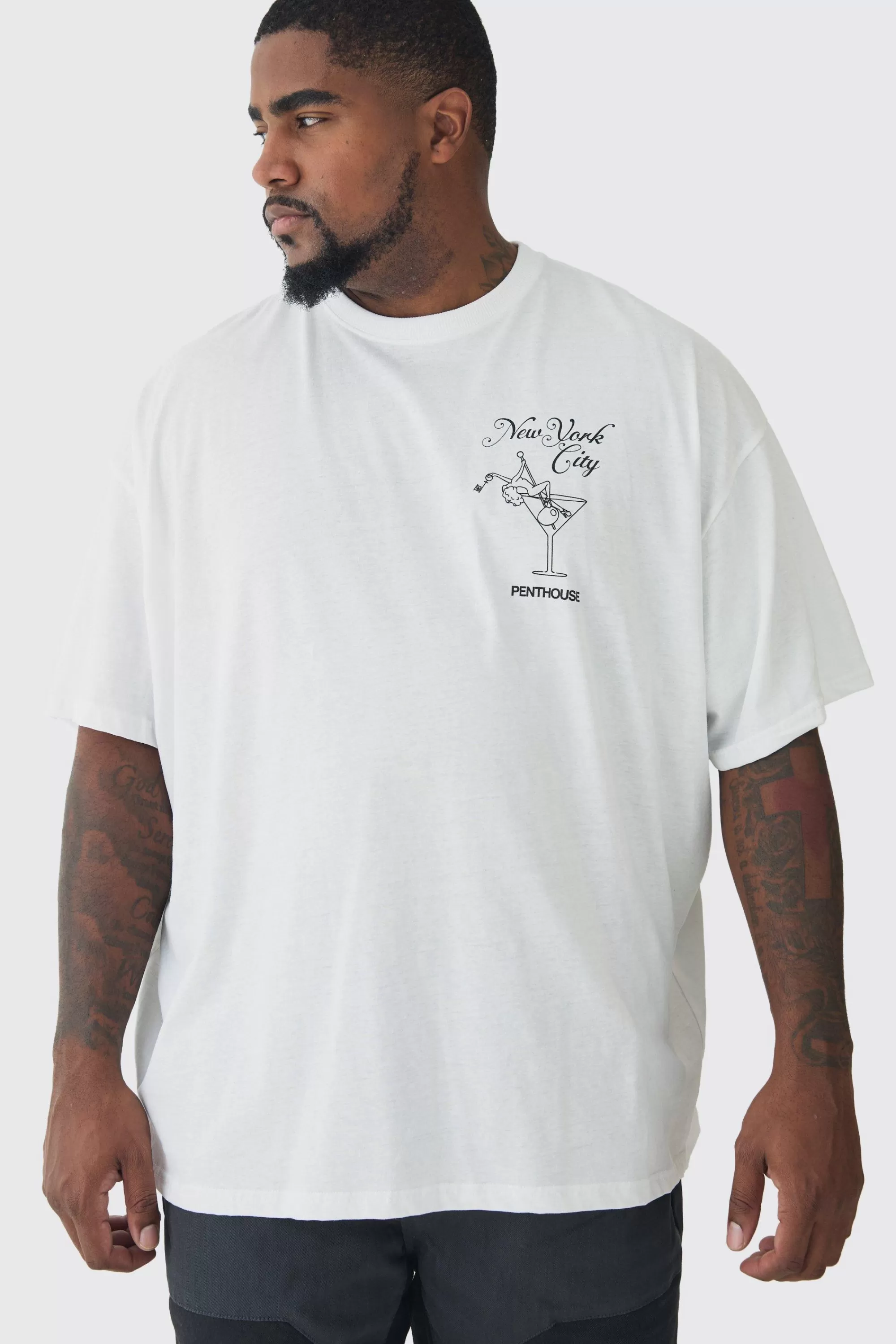 boohooMAN Plus Oversized Penthouse Magazine License T-Shirt | UK white Cheap