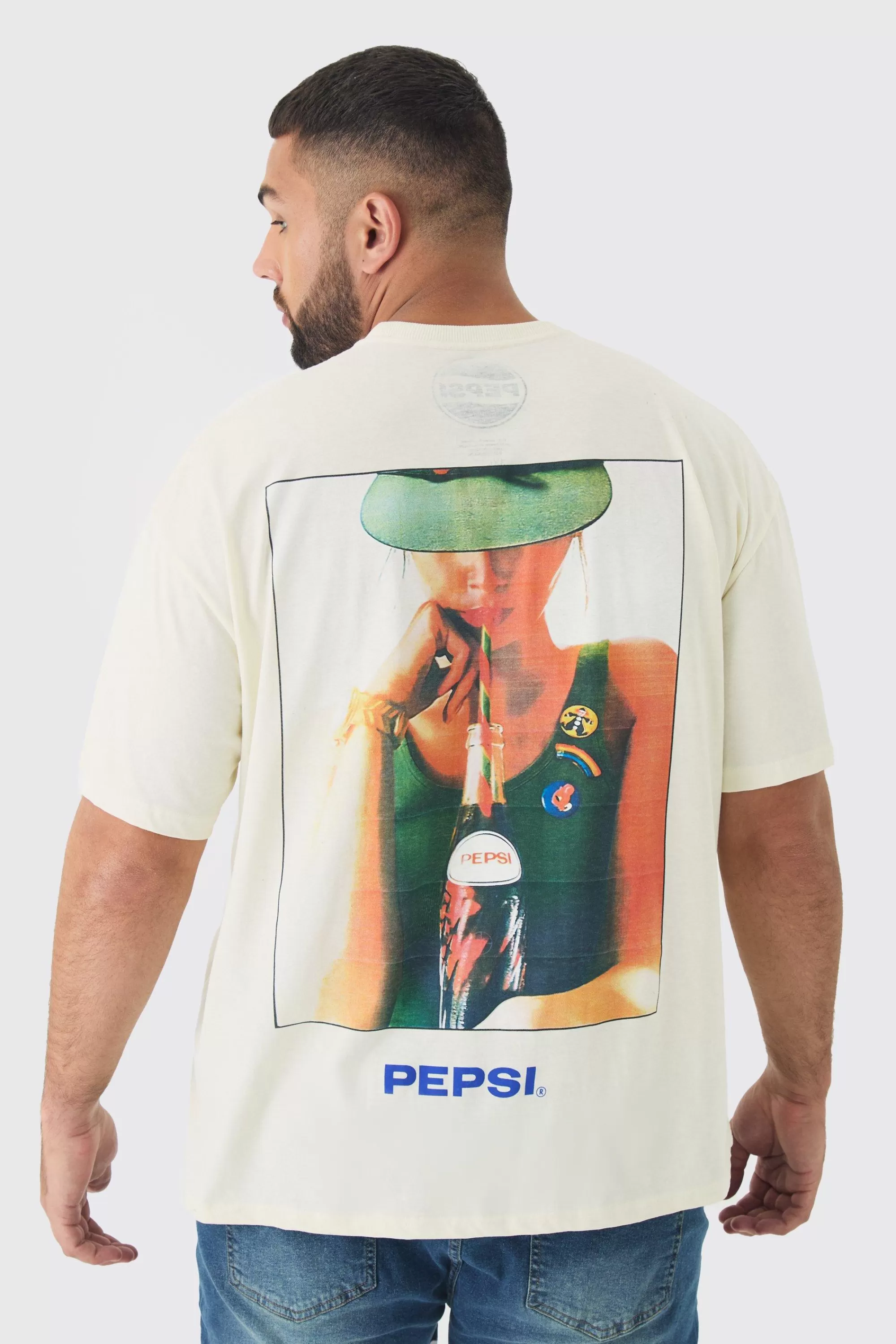 boohooMAN Plus Oversized Pepsi License Print T-Shirt | UK ecru Discount