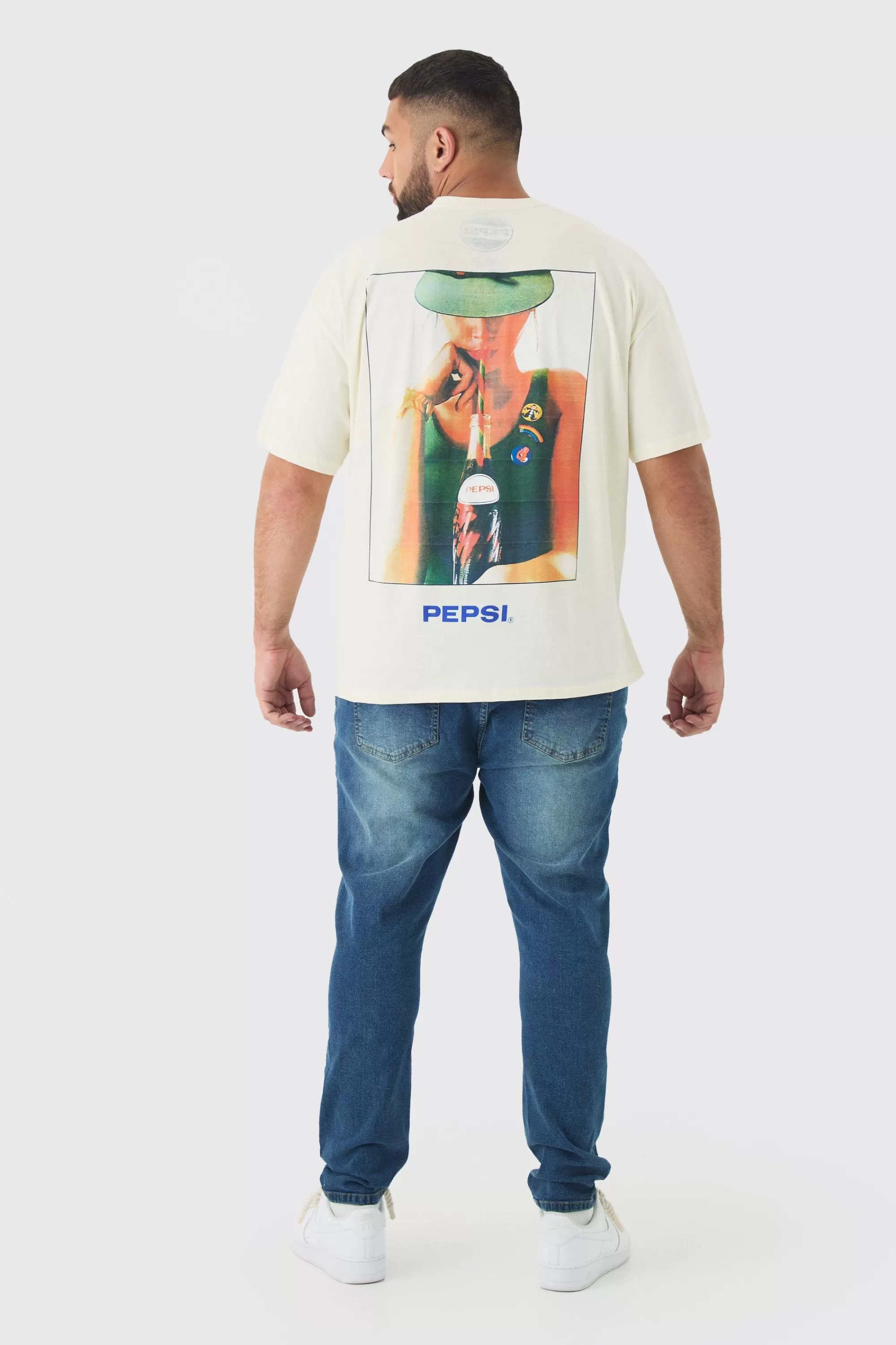 boohooMAN Plus Oversized Pepsi License Print T-Shirt | UK ecru Discount