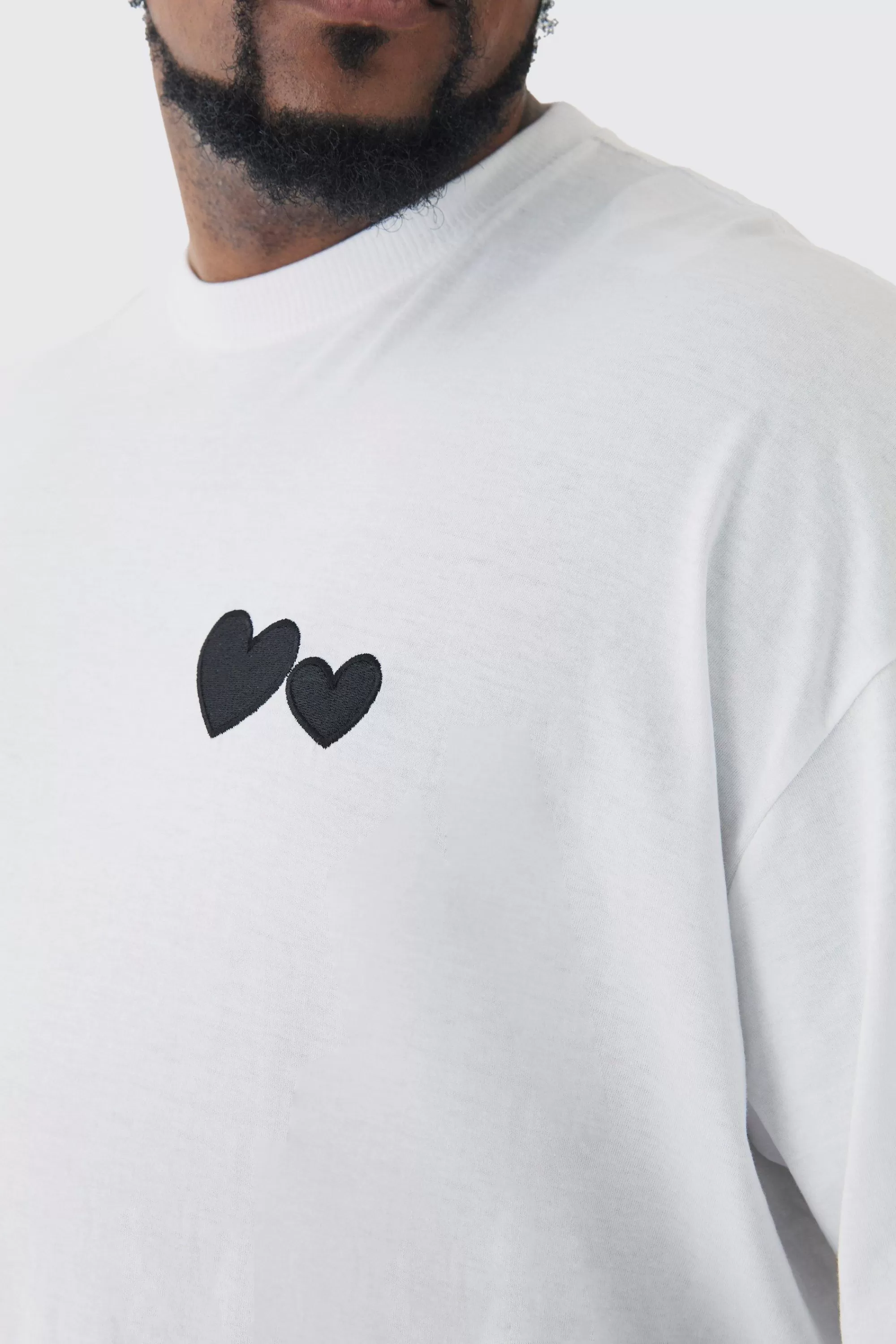 boohooMAN Plus Oversized Plus Black Heart Embroidered T-shirt In | UK white Cheap