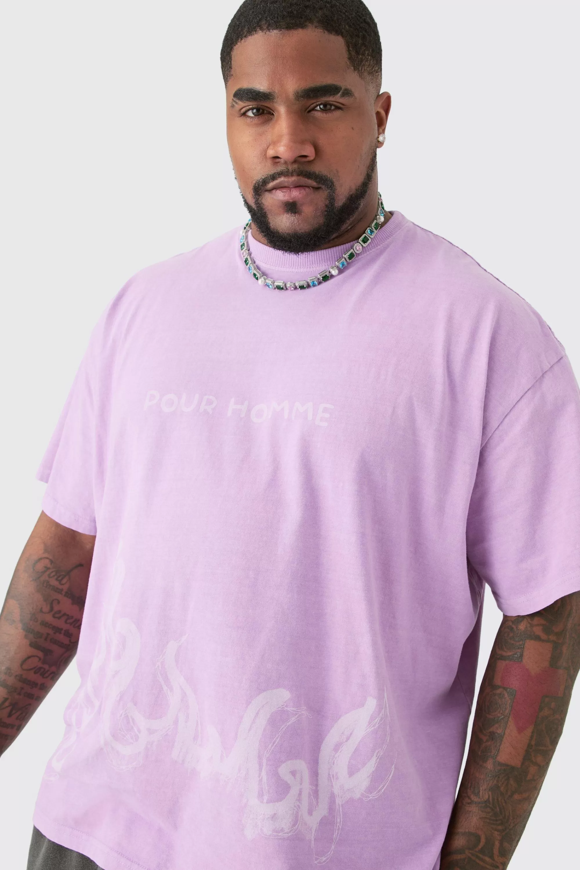 boohooMAN Plus Oversized Pour Homme Printed T-shirt In | UK pink Store