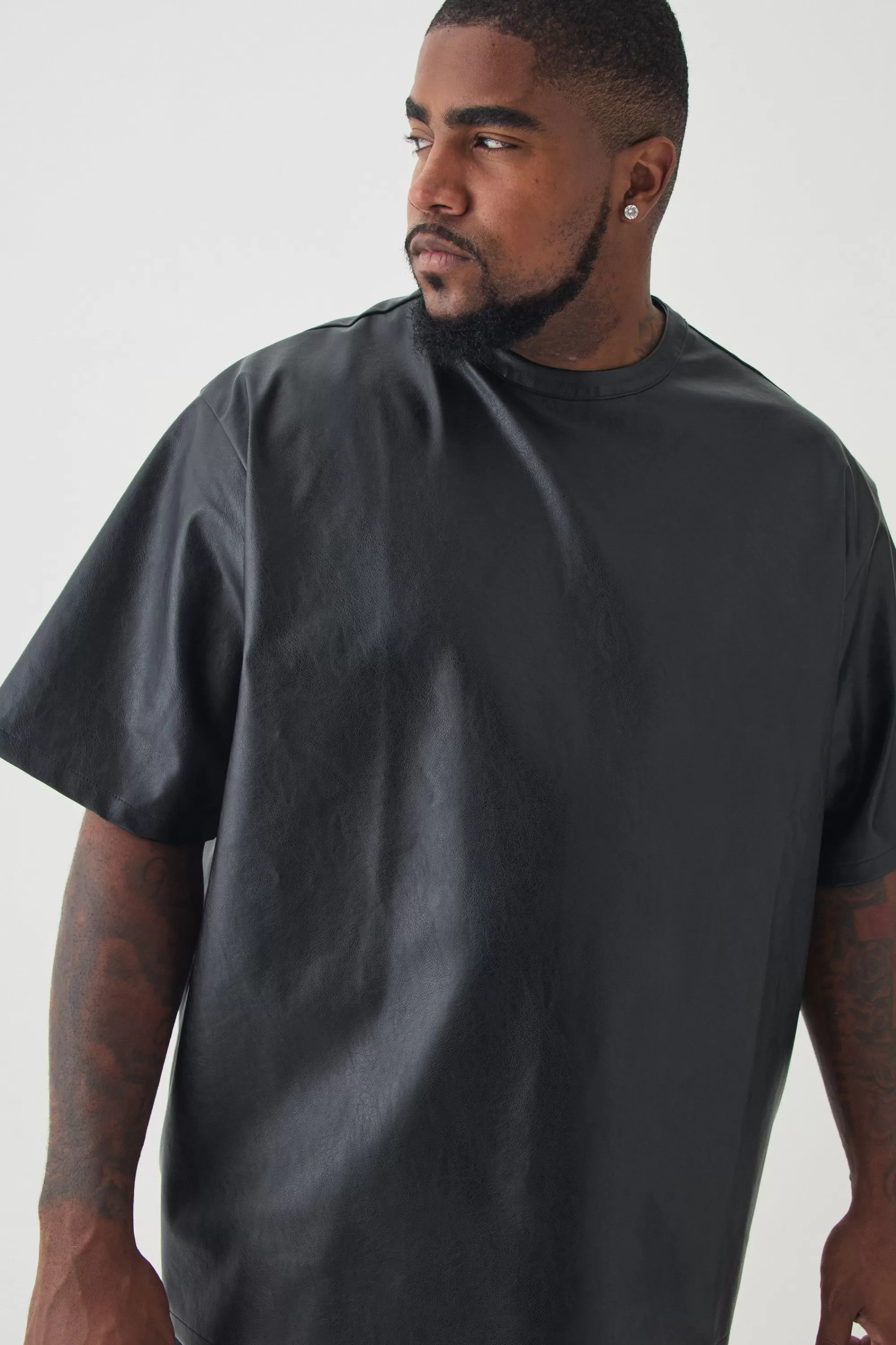 boohooMAN Plus Oversized Pu T-shirt | UK black Fashion