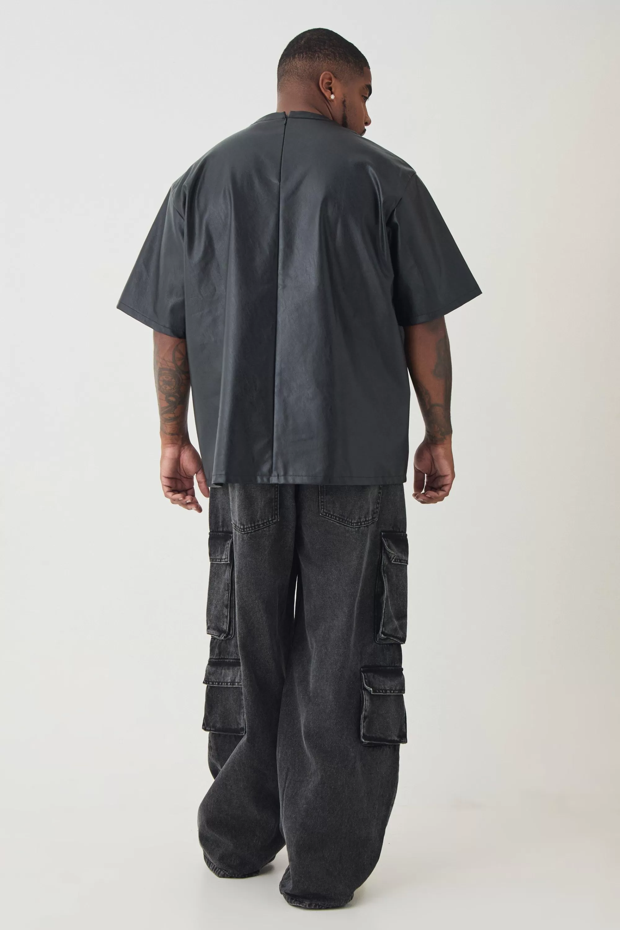 boohooMAN Plus Oversized Pu T-shirt | UK black Fashion