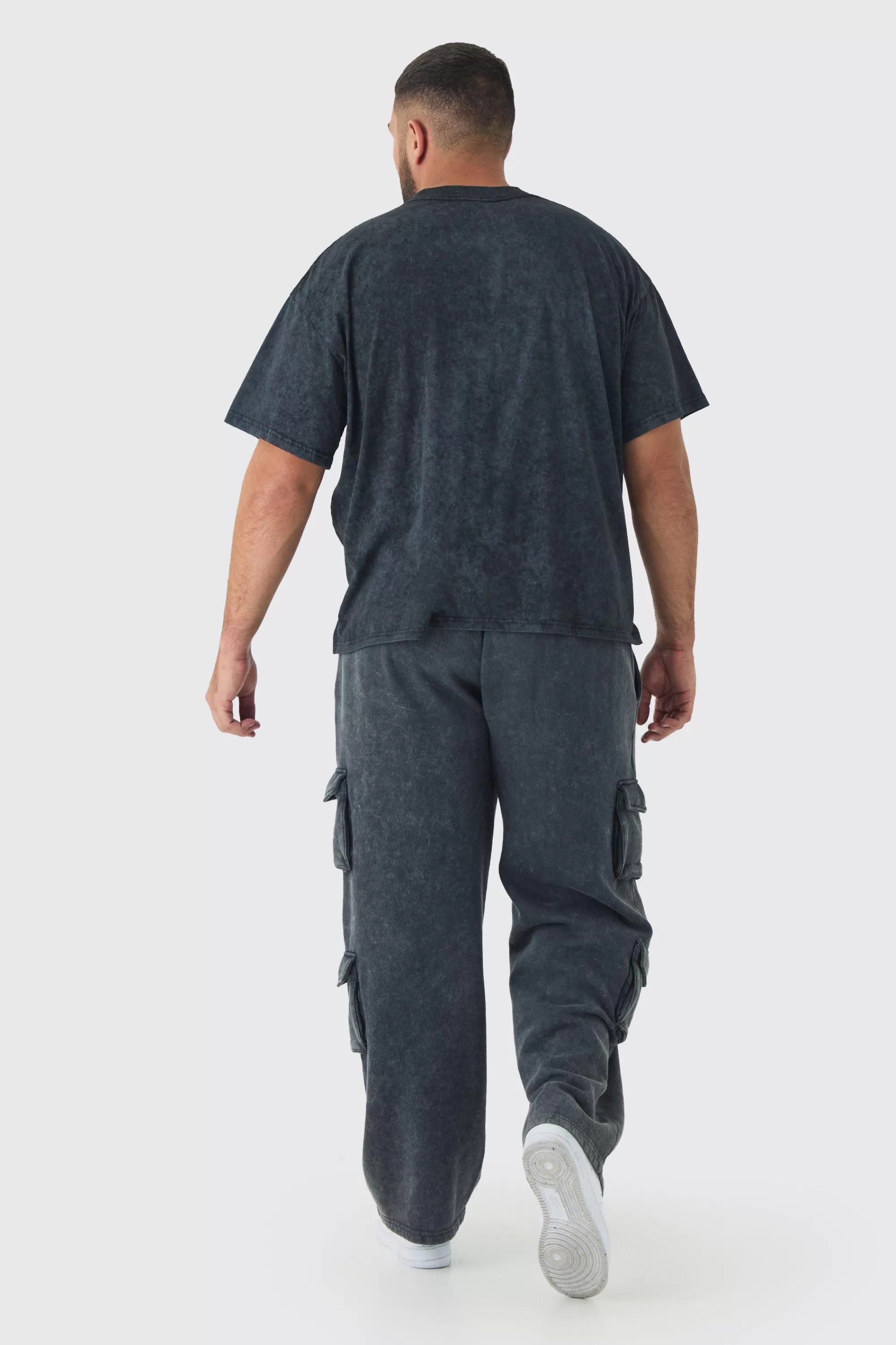 boohooMAN Plus Oversized Renaissance Worldwide Acid Wash T-Shirt | UK charcoal Online