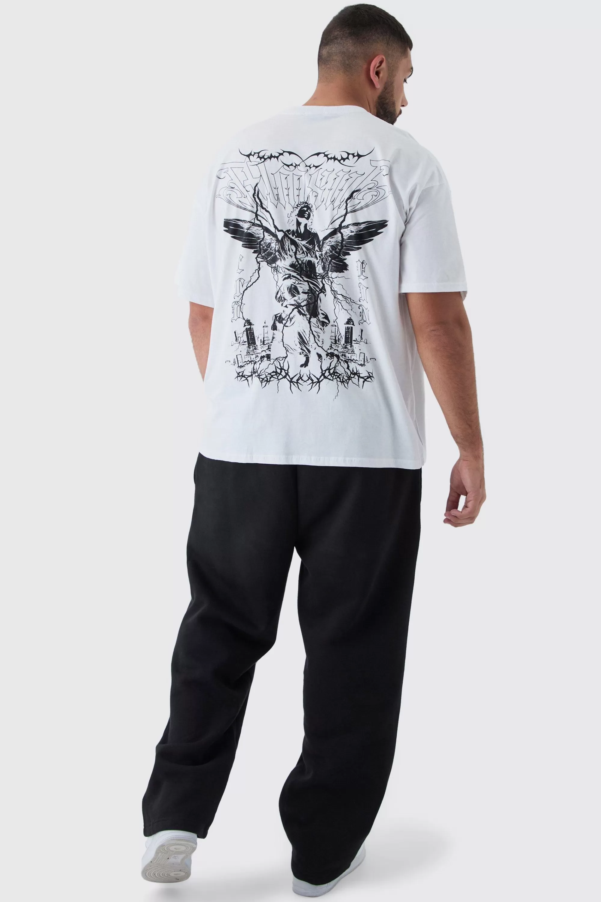 boohooMAN Plus Oversized Rennaisance Print T-Shirt | UK white Outlet