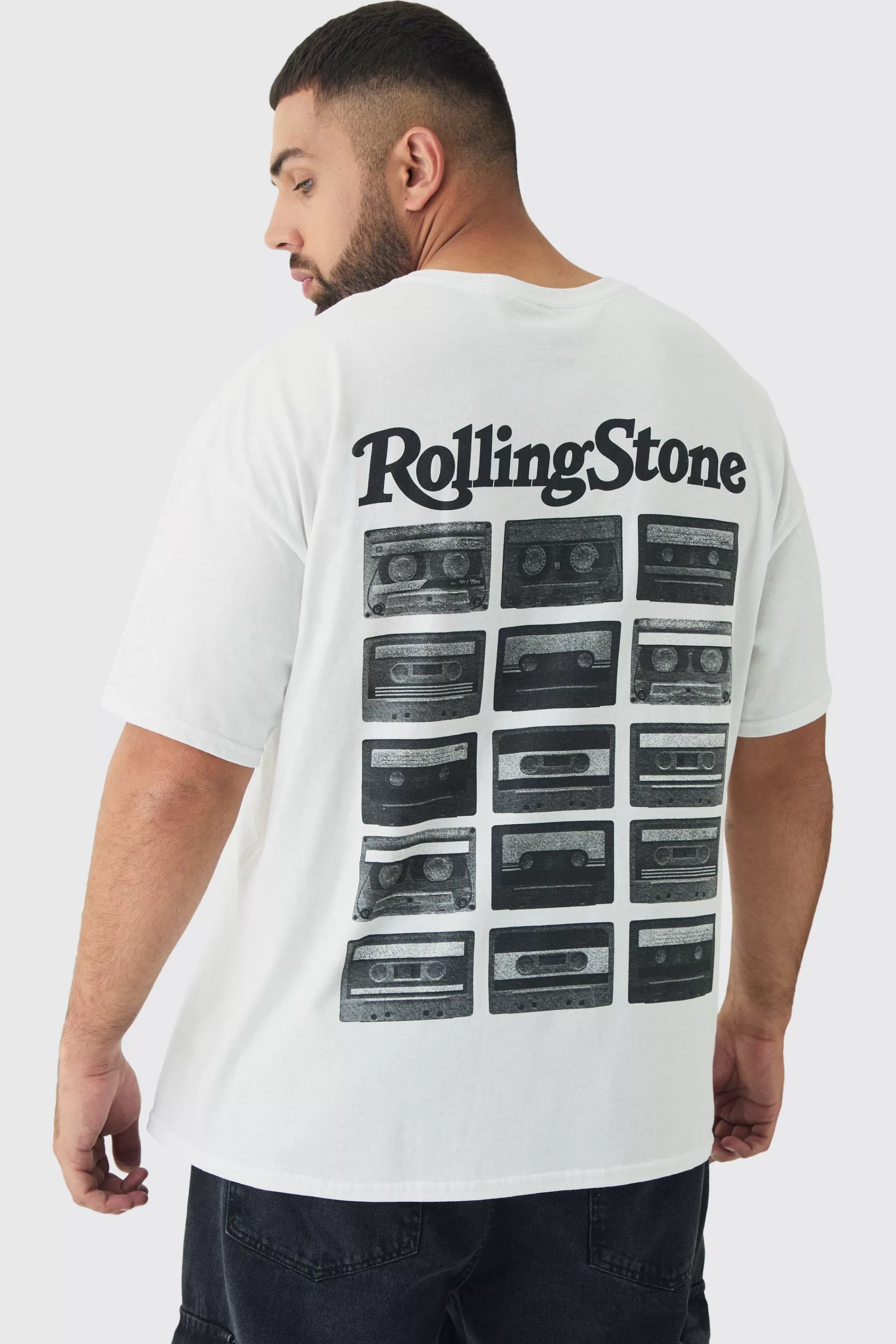 boohooMAN Plus Oversized Rolling Stones License Print T-Shirt | UK white Best Sale