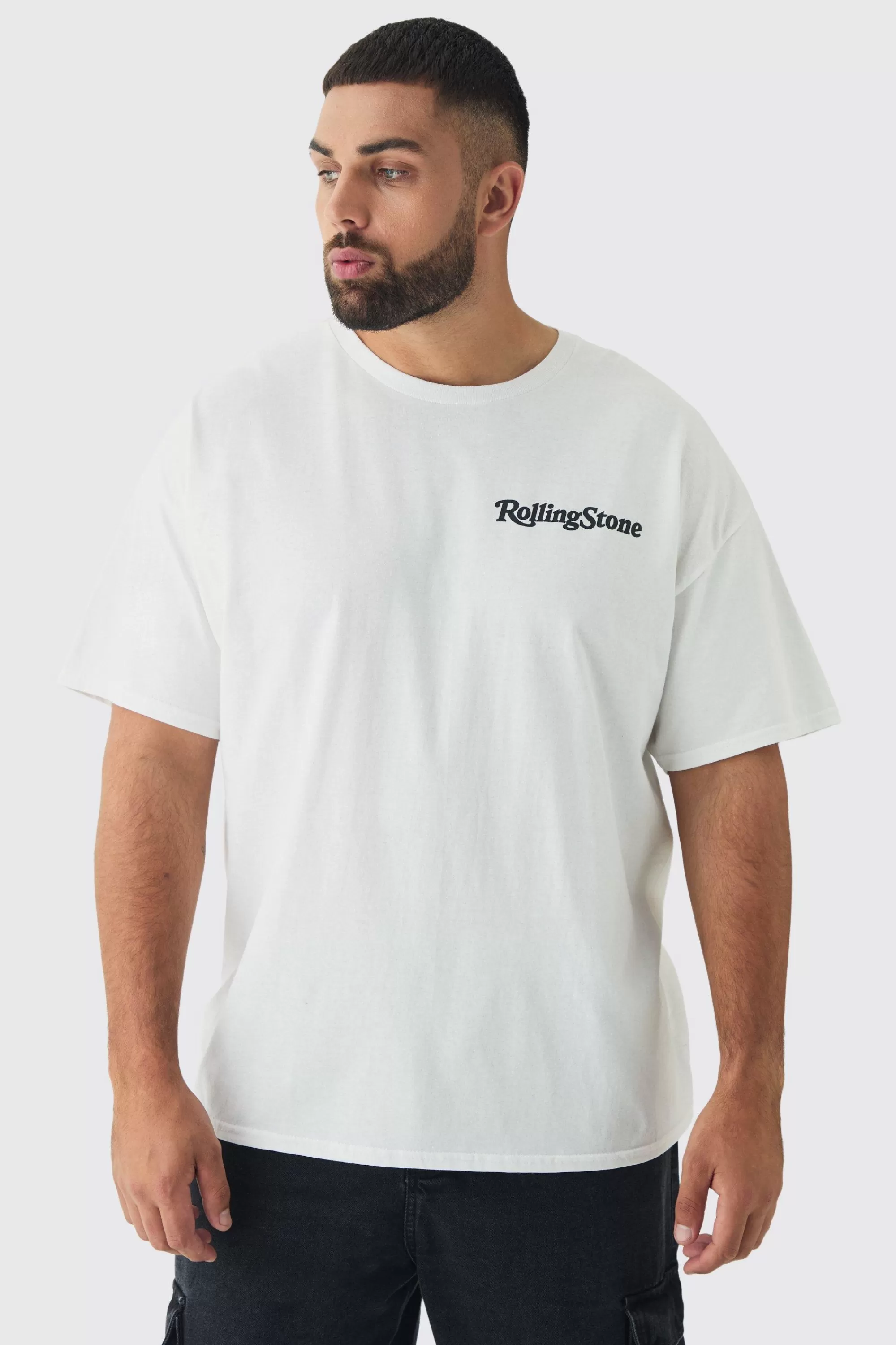 boohooMAN Plus Oversized Rolling Stones License Print T-Shirt | UK white Best Sale