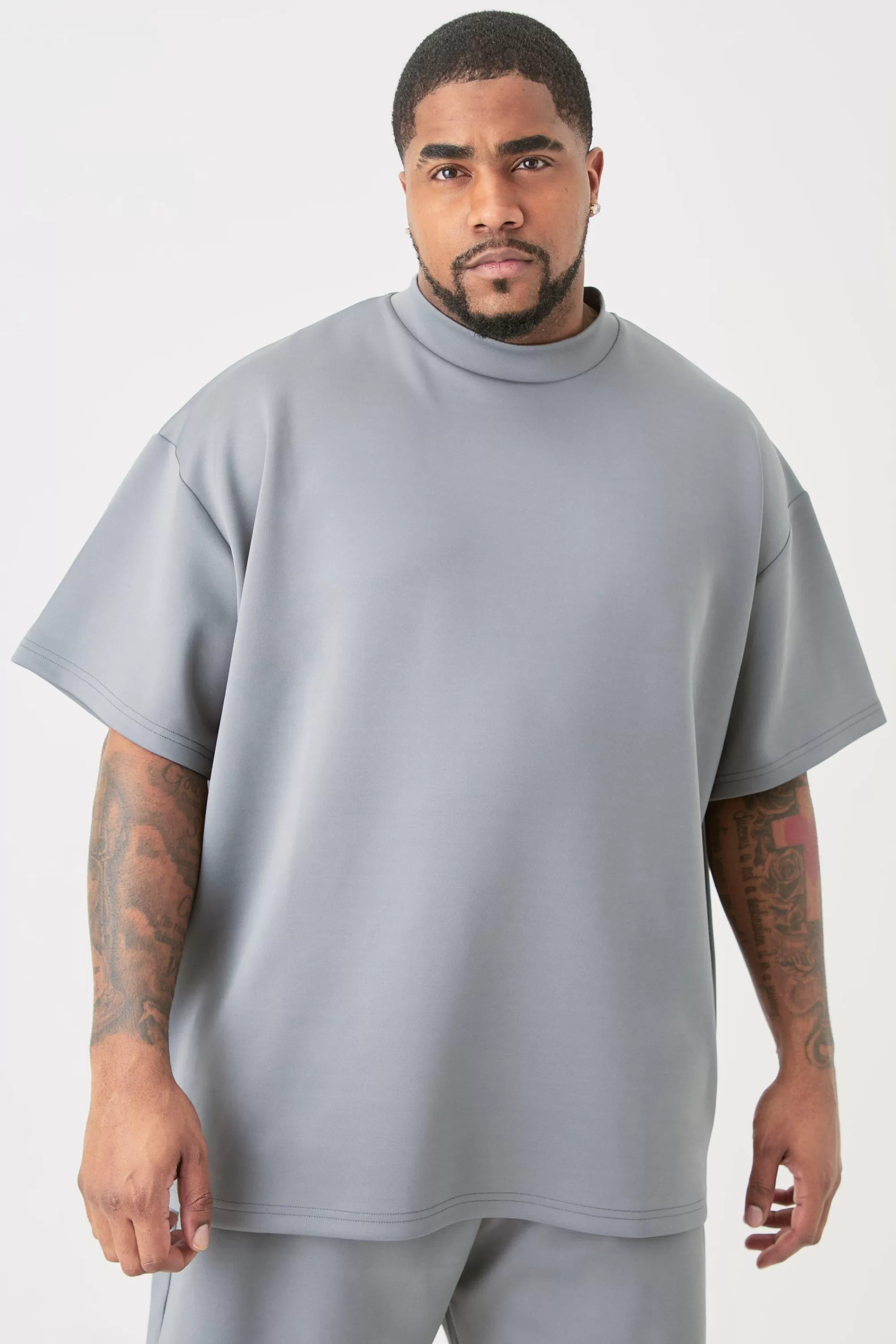 boohooMAN Plus Oversized Scuba T-shirt | UK charcoal Sale
