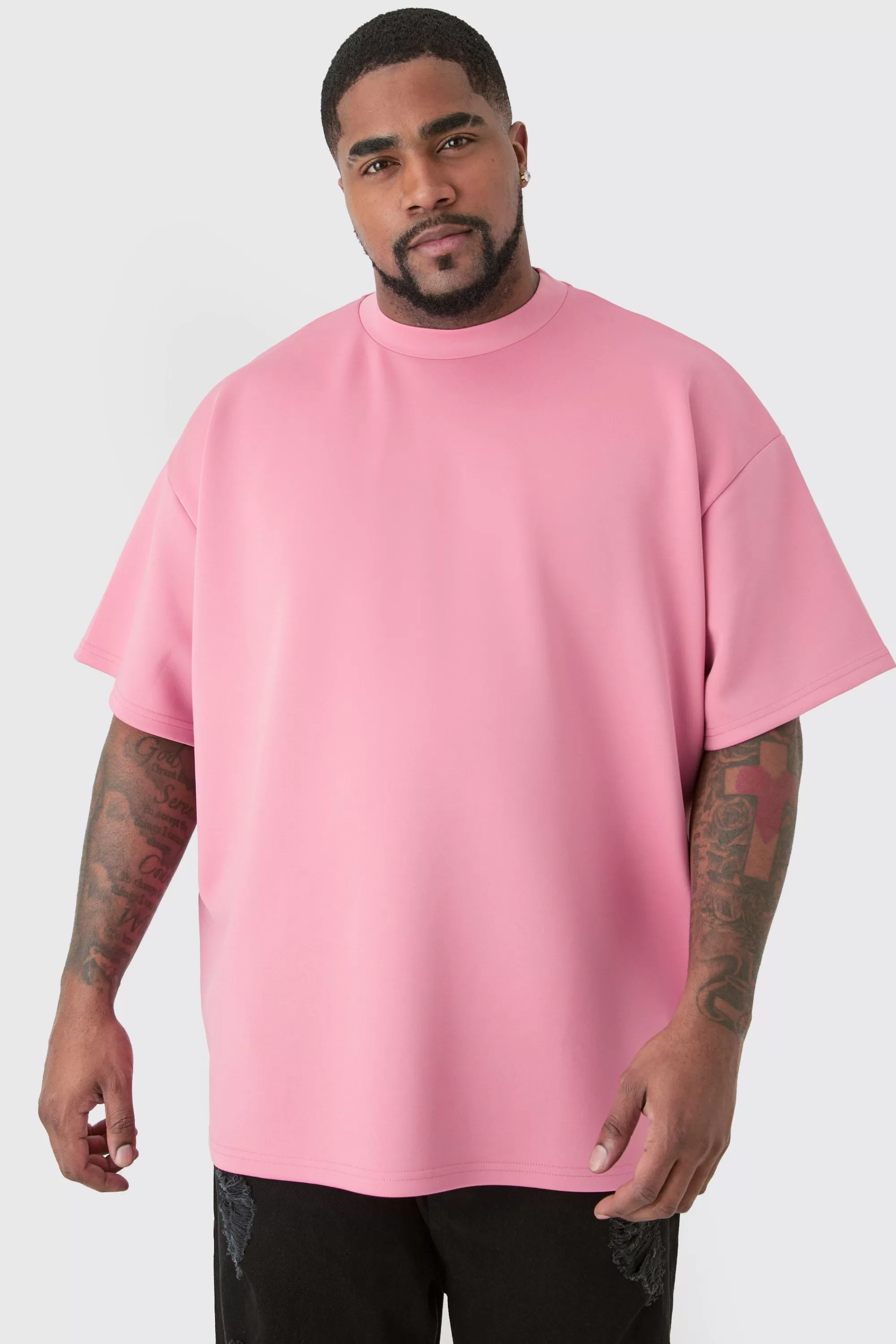 boohooMAN Plus Oversized Scuba T-shirt | UK bright pink Outlet