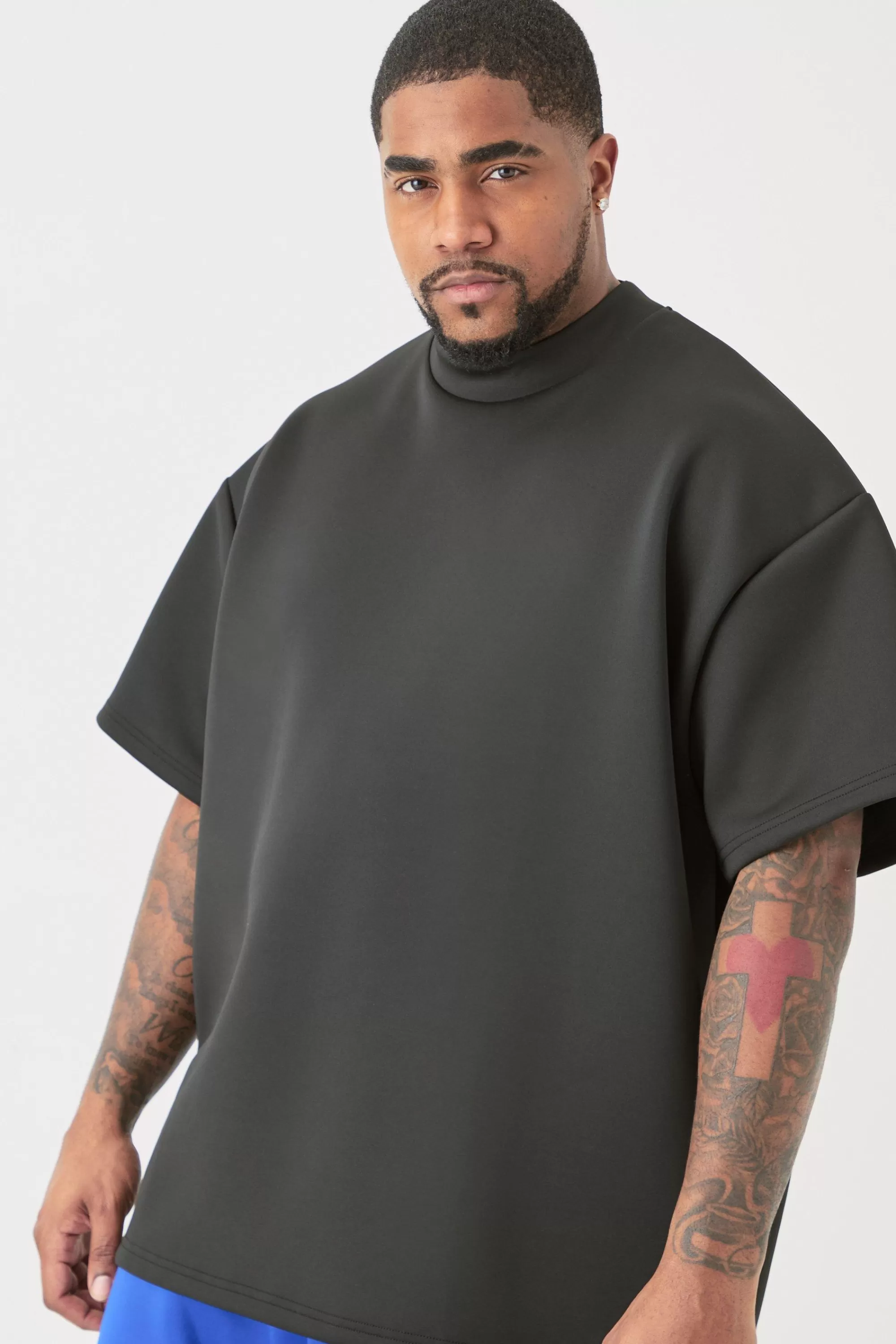 boohooMAN Plus Oversized Scuba T-shirt | UK black New