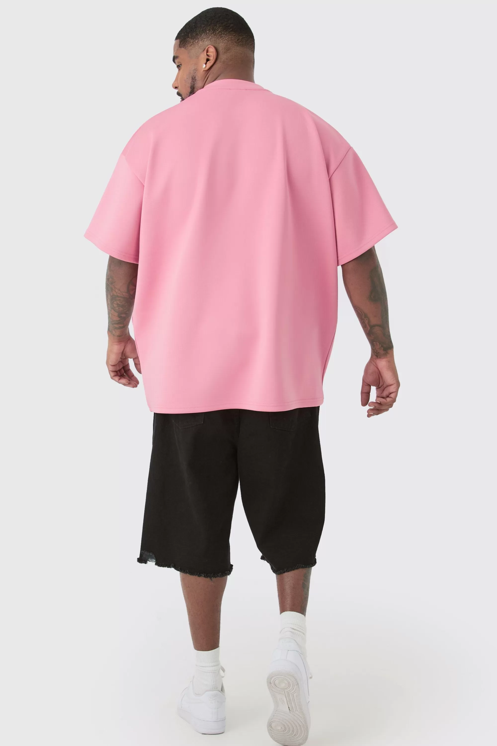 boohooMAN Plus Oversized Scuba T-shirt | UK bright pink Outlet
