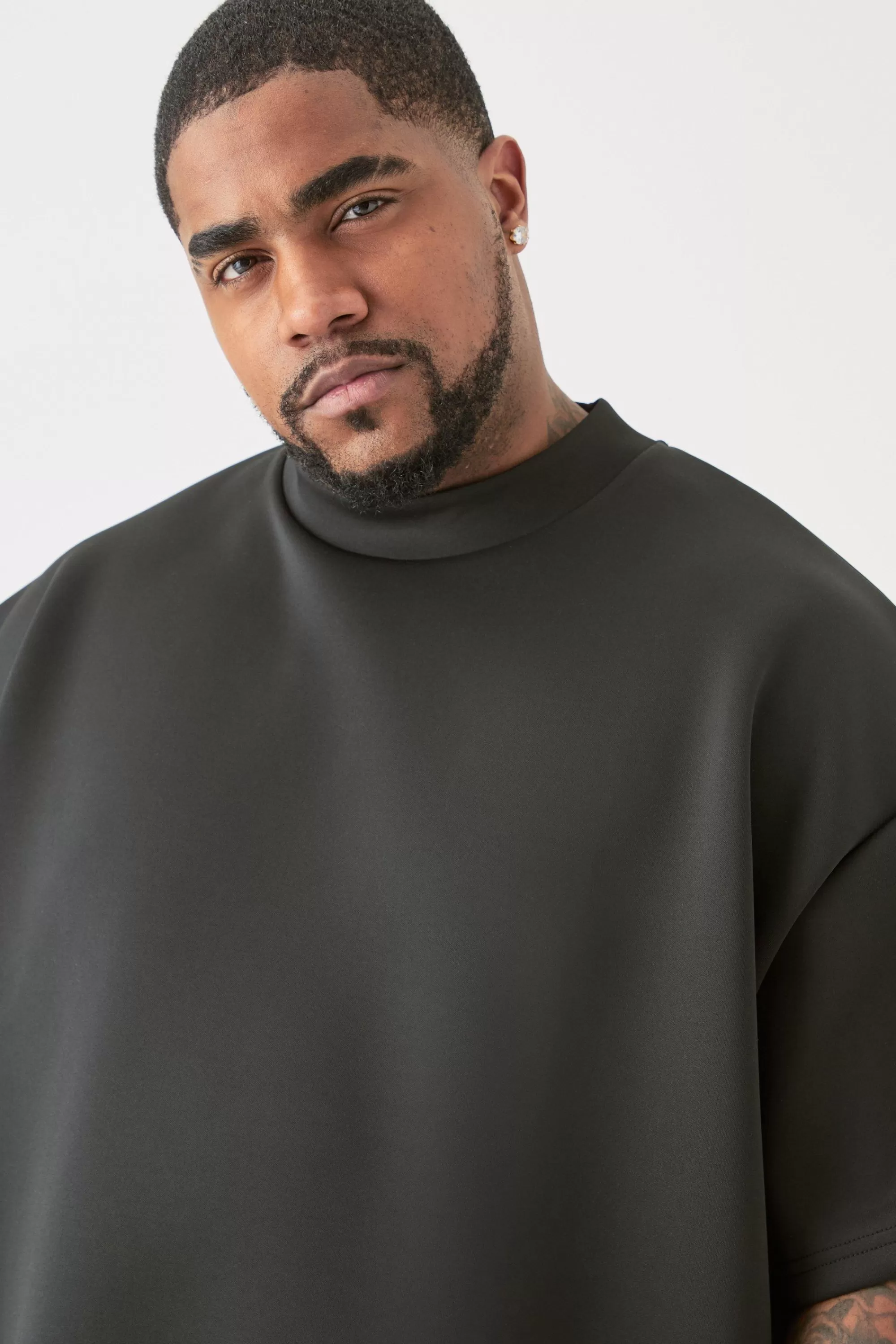 boohooMAN Plus Oversized Scuba T-shirt | UK black New