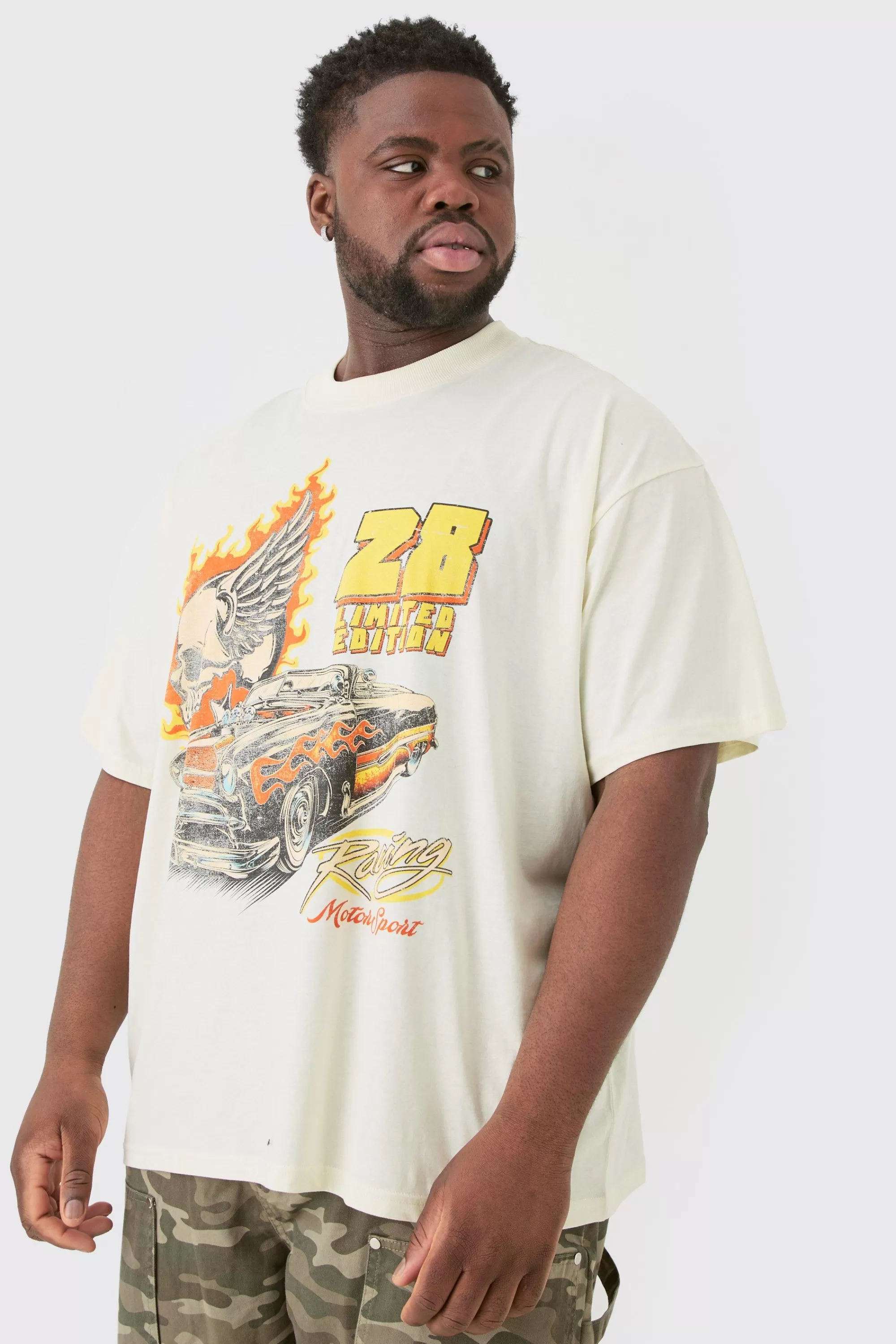 boohooMAN Plus Oversized Skull Car Graphic T-shirt | UK sand Cheap