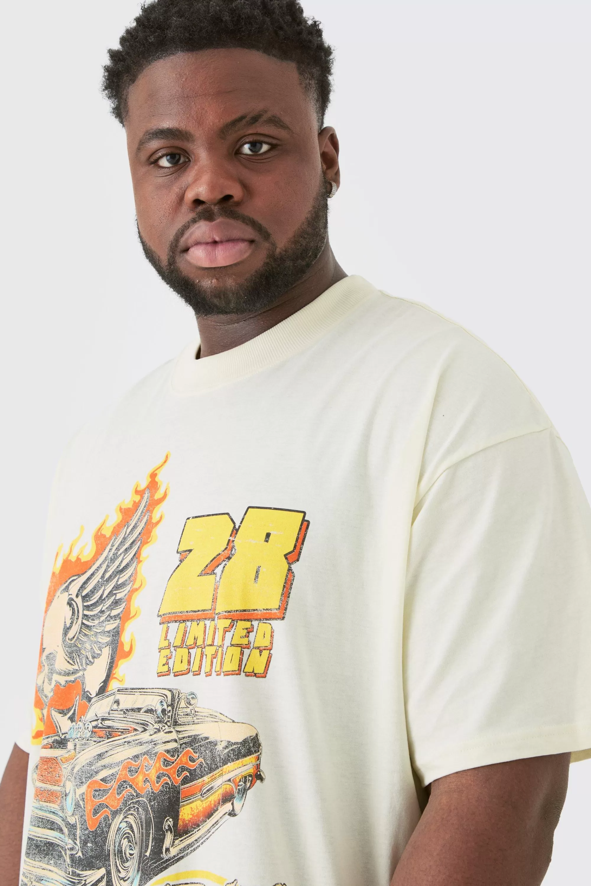 boohooMAN Plus Oversized Skull Car Graphic T-shirt | UK sand Cheap