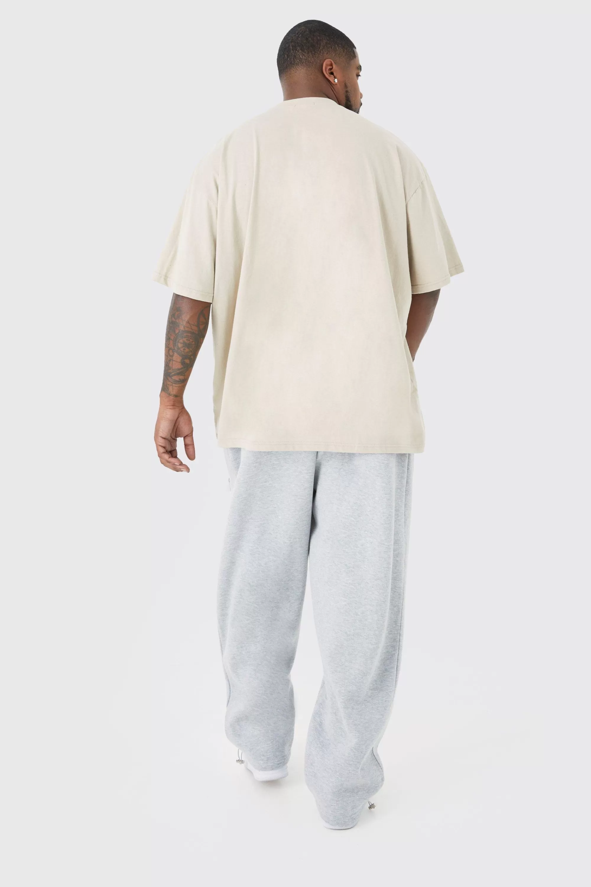 boohooMAN Plus Oversized Soho Varsity Debossed T-shirt | UK stone Hot