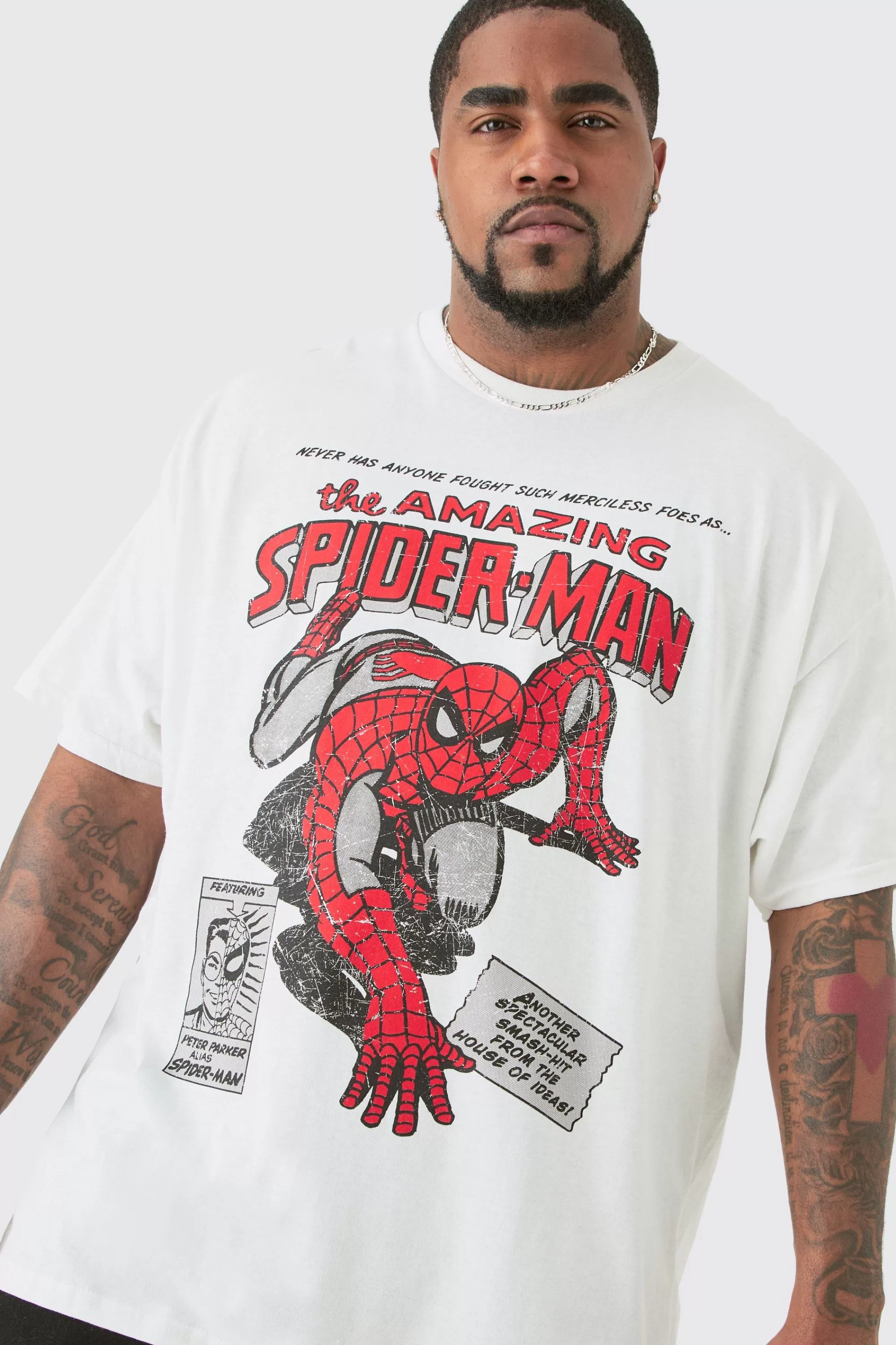 boohooMAN Plus Oversized Spiderman License T-shirt | UK white Outlet