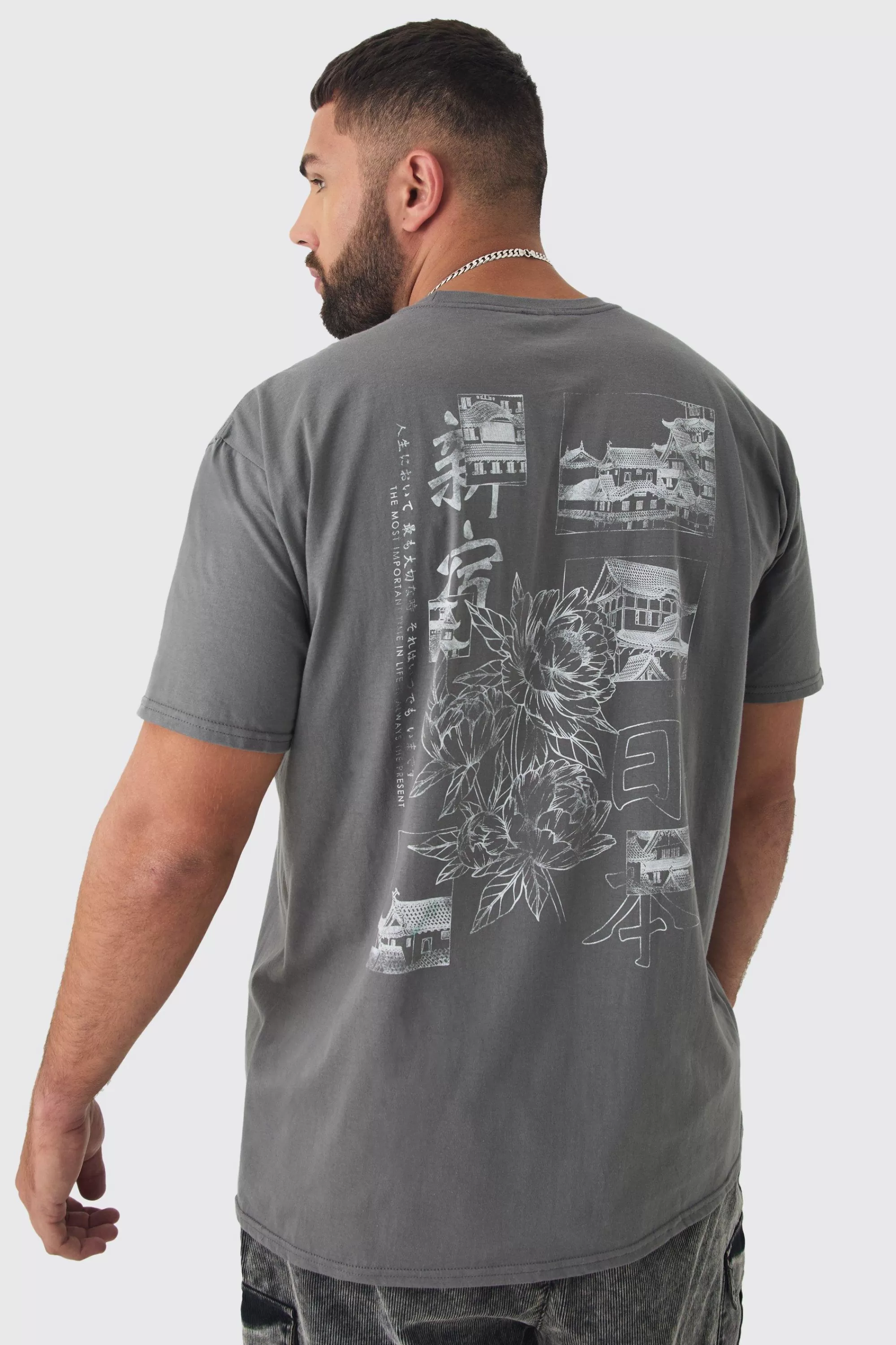 boohooMAN Plus Oversized Stencil Back Print T-shirt | UK charcoal Best