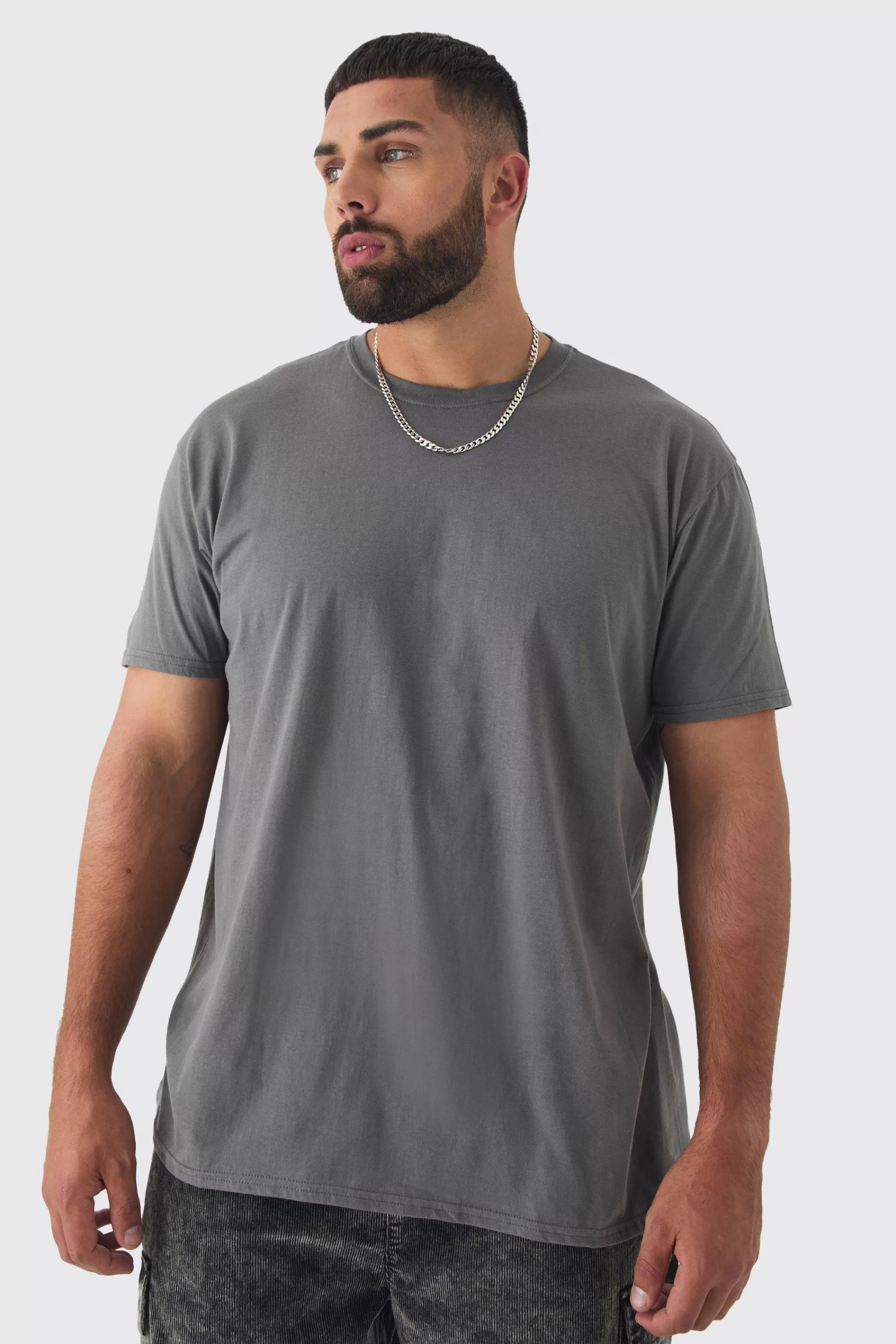boohooMAN Plus Oversized Stencil Back Print T-shirt | UK charcoal Best