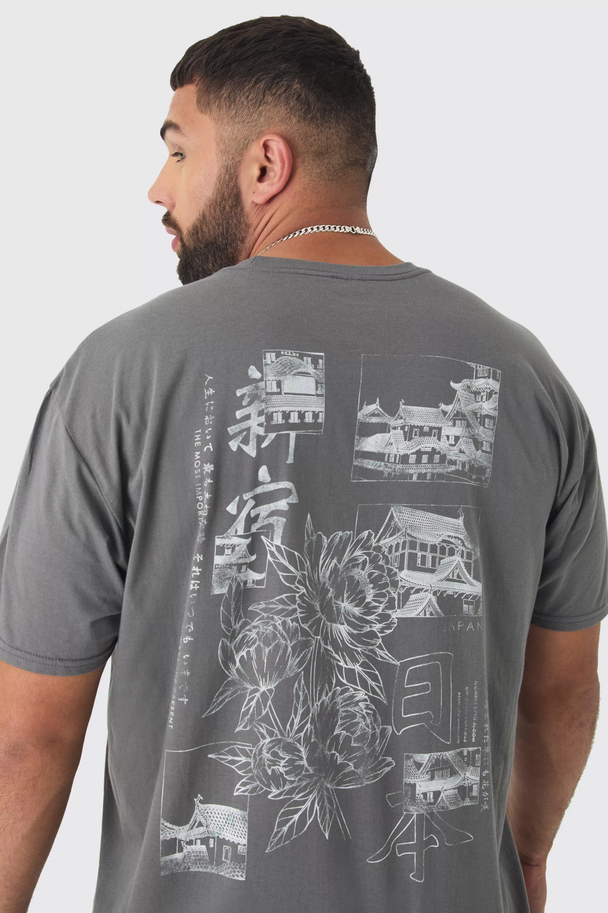 boohooMAN Plus Oversized Stencil Back Print T-shirt | UK charcoal Best