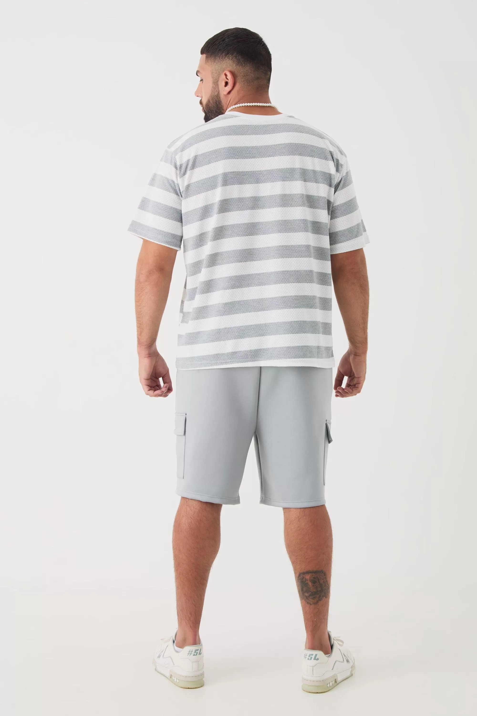 boohooMAN Plus Oversized Textured Stripe T-shirt | UK grey Fashion