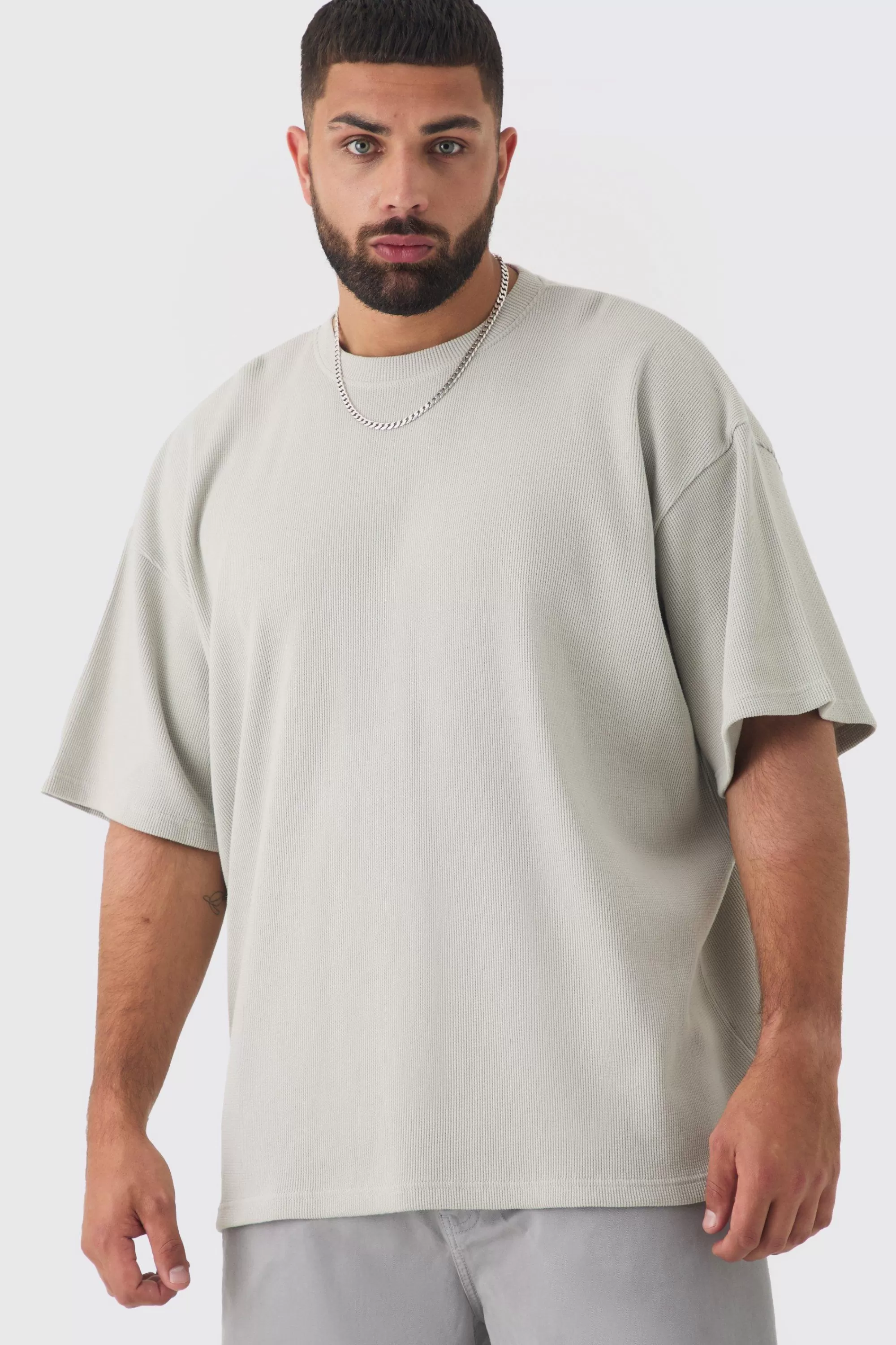 boohooMAN Plus Oversized Waffle T-shirt | UK grey Best Sale