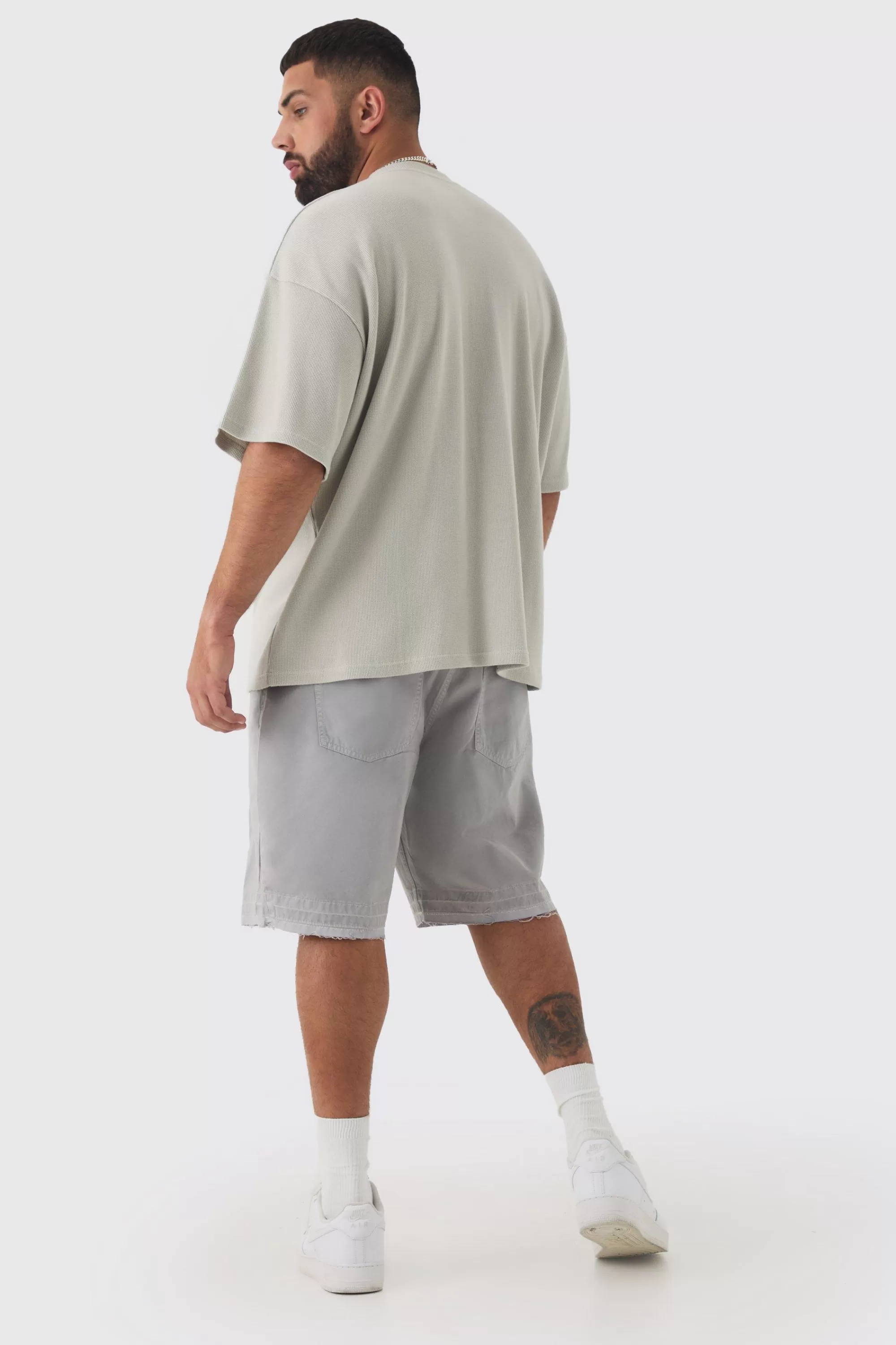 boohooMAN Plus Oversized Waffle T-shirt | UK grey Best Sale