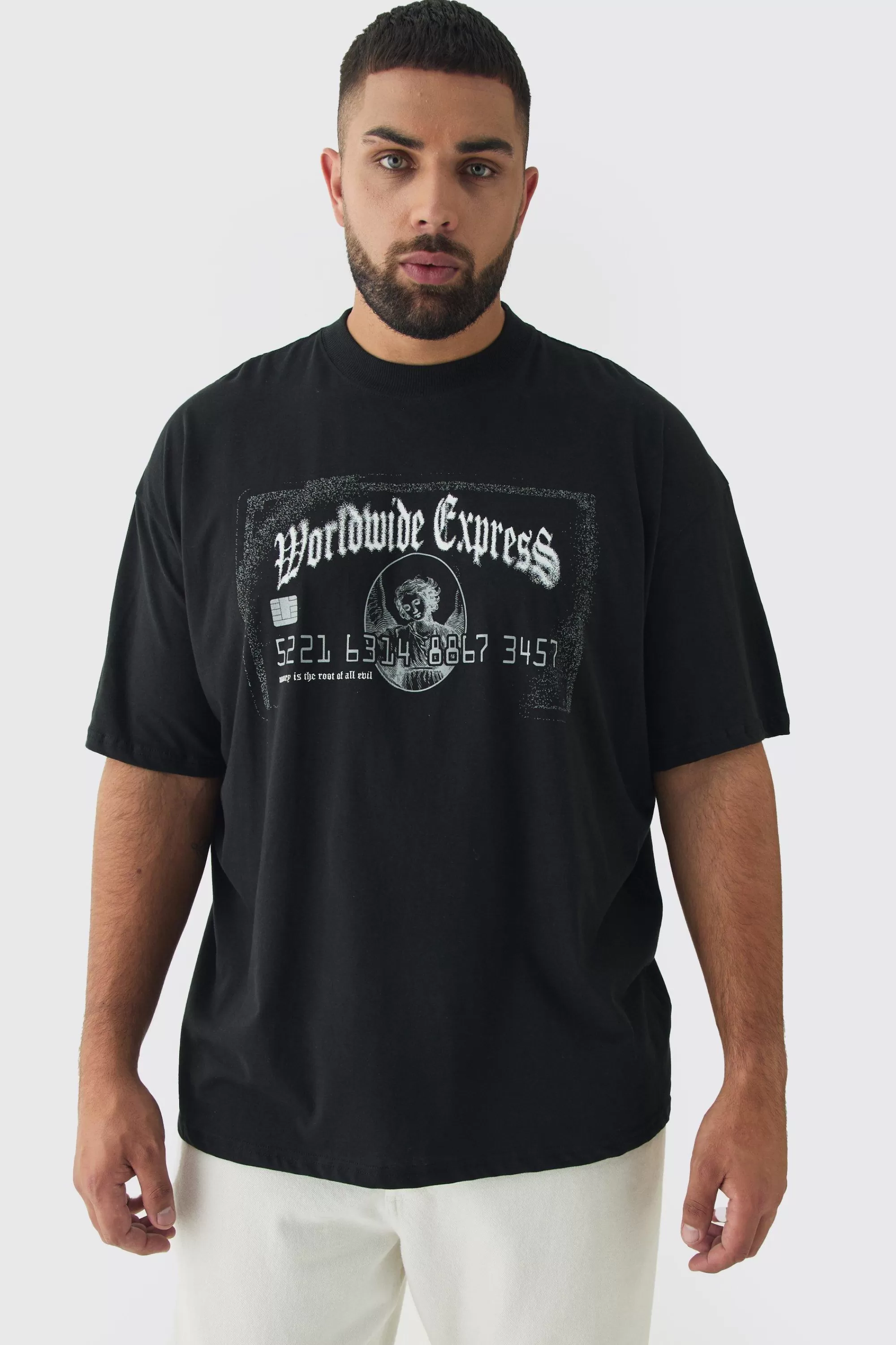 boohooMAN Plus Oversized Worldwide Express Print T-Shirt | UK black Best