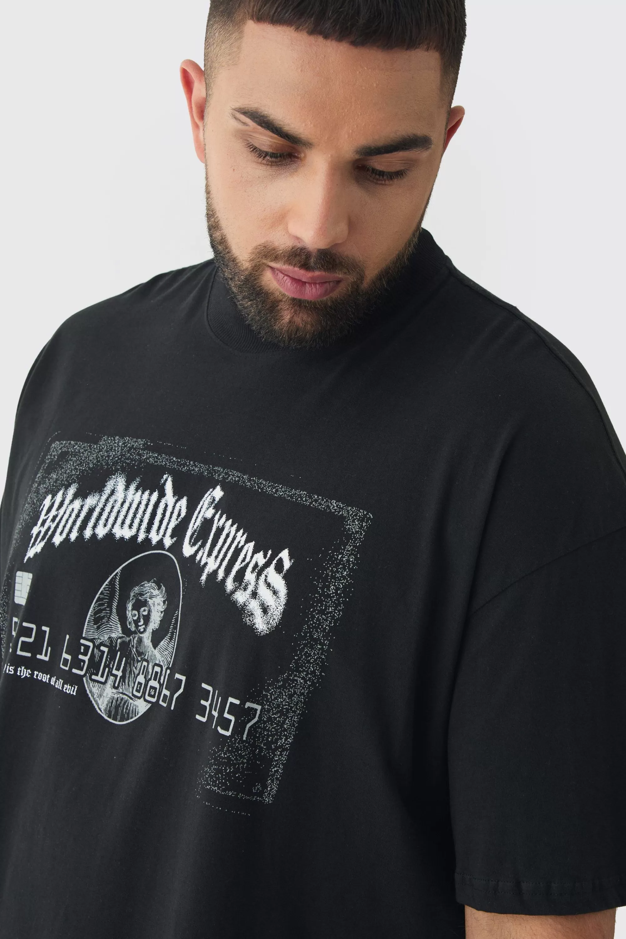 boohooMAN Plus Oversized Worldwide Express Print T-Shirt | UK black Best