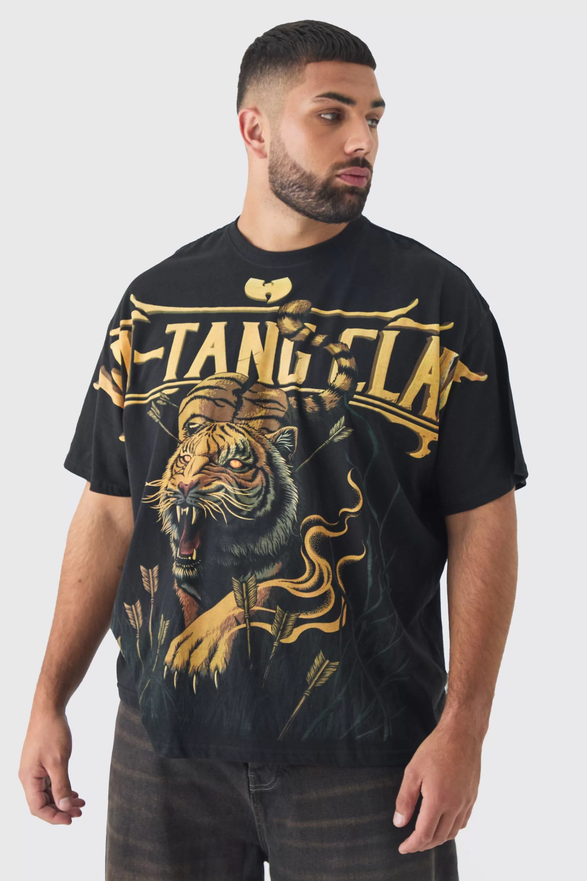 boohooMAN Plus Oversized Wu-Tang Over Seams License Print T-Shirt | UK black Sale