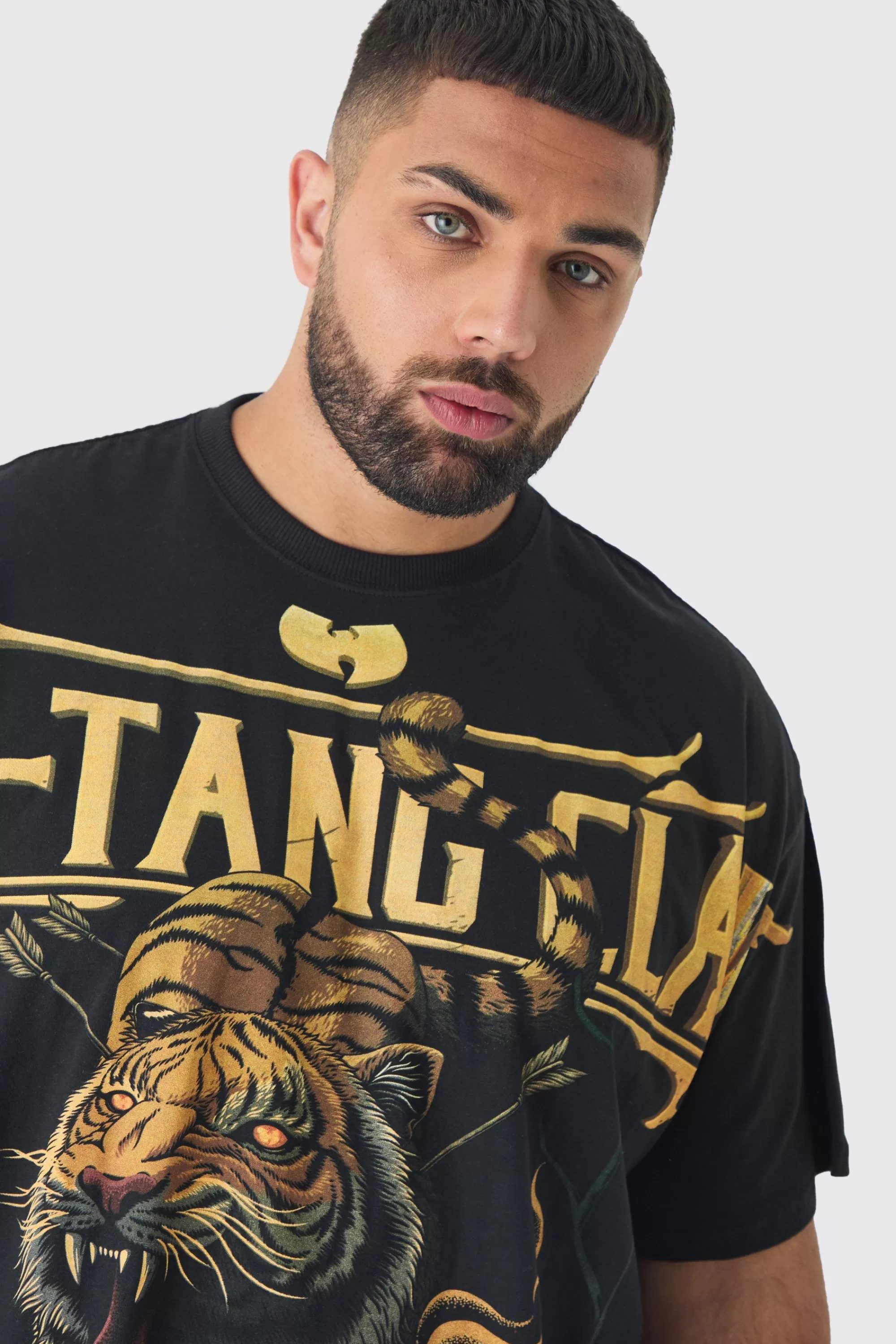boohooMAN Plus Oversized Wu-Tang Over Seams License Print T-Shirt | UK black Sale
