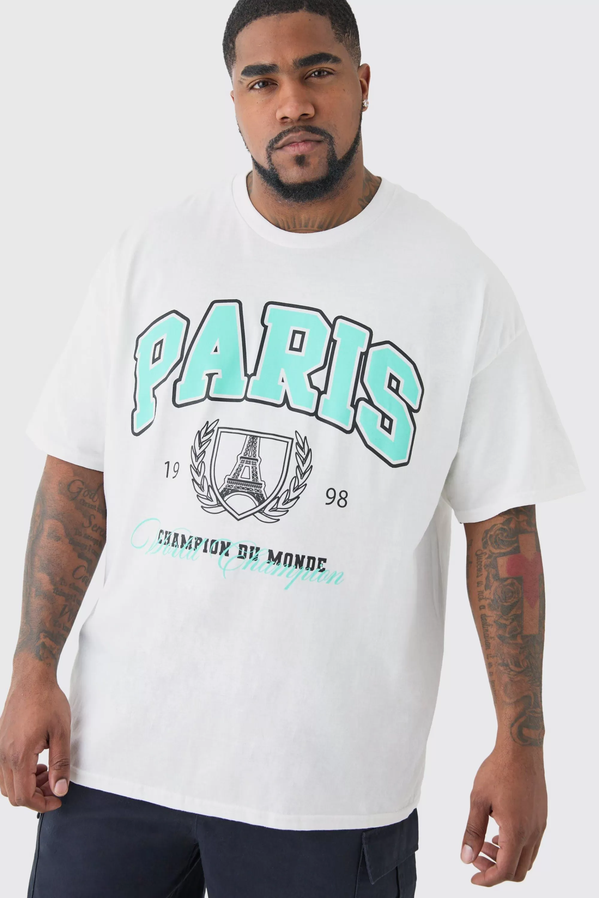 boohooMAN Plus Paris Print T-shirt | UK white Cheap