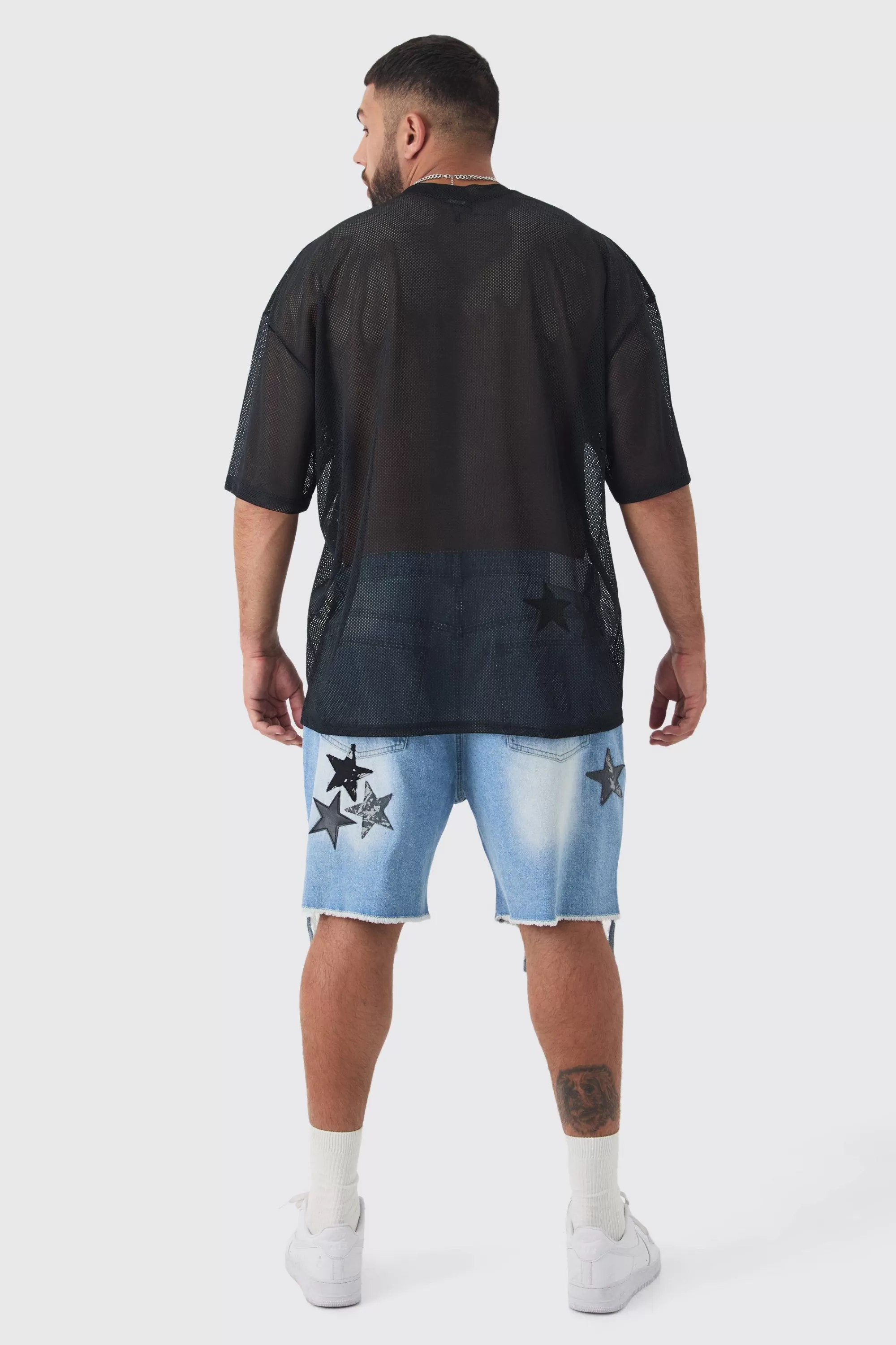 boohooMAN Plus Paris Printed Mesh Basketball T-shirt In | UK black Fashion