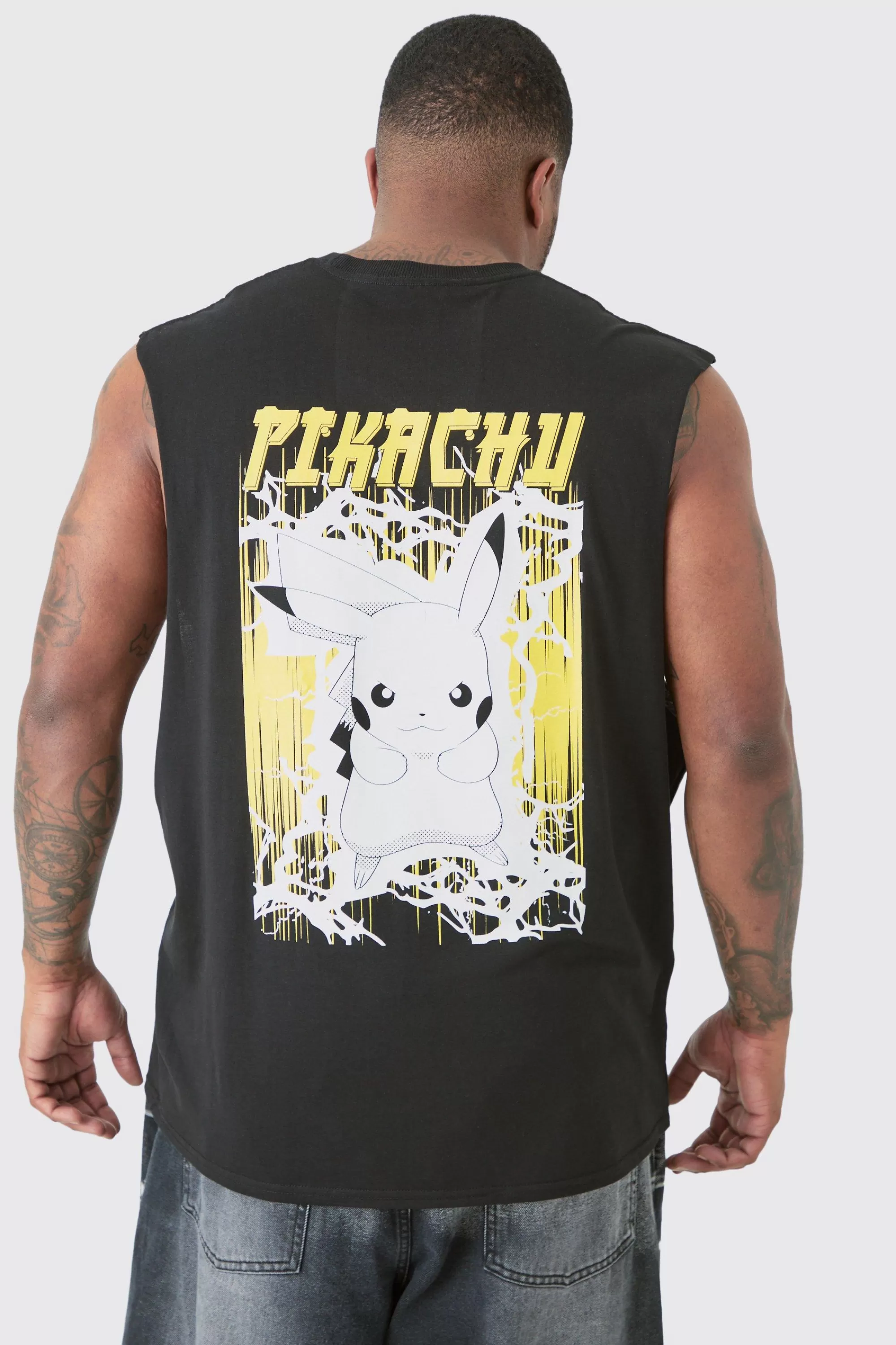 boohooMAN Plus Pikachu Printed License Tank In | UK black New