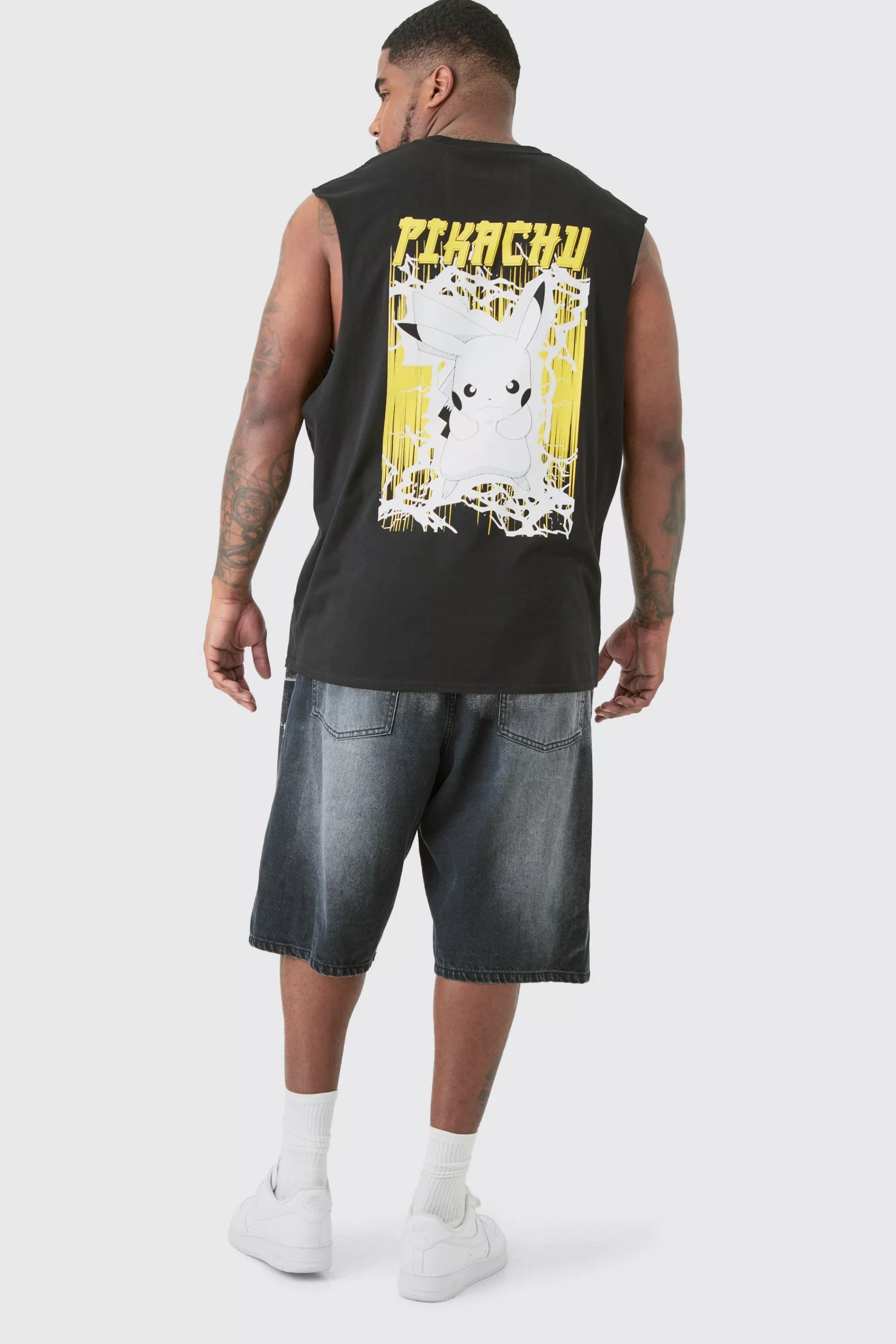 boohooMAN Plus Pikachu Printed License Tank In | UK black New
