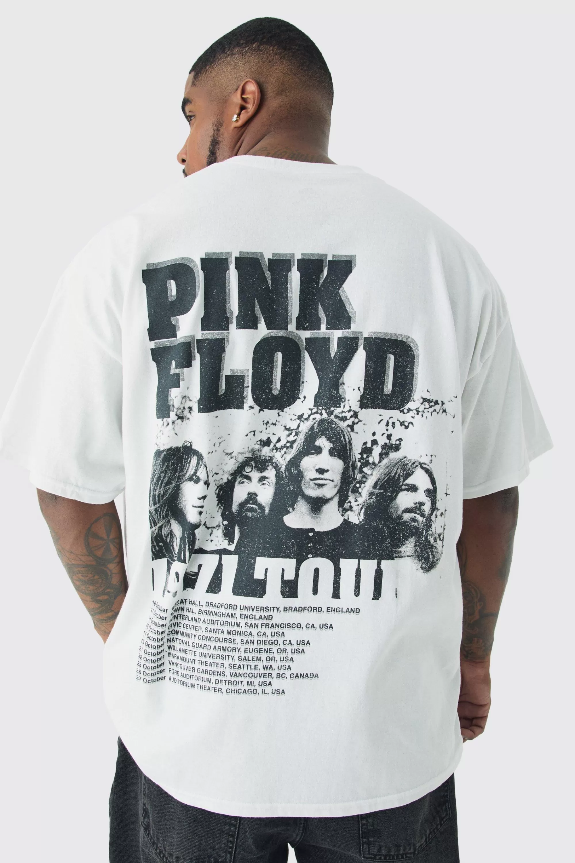 boohooMAN Plus Pink Floyd License Back Print T-shirt In | UK white New