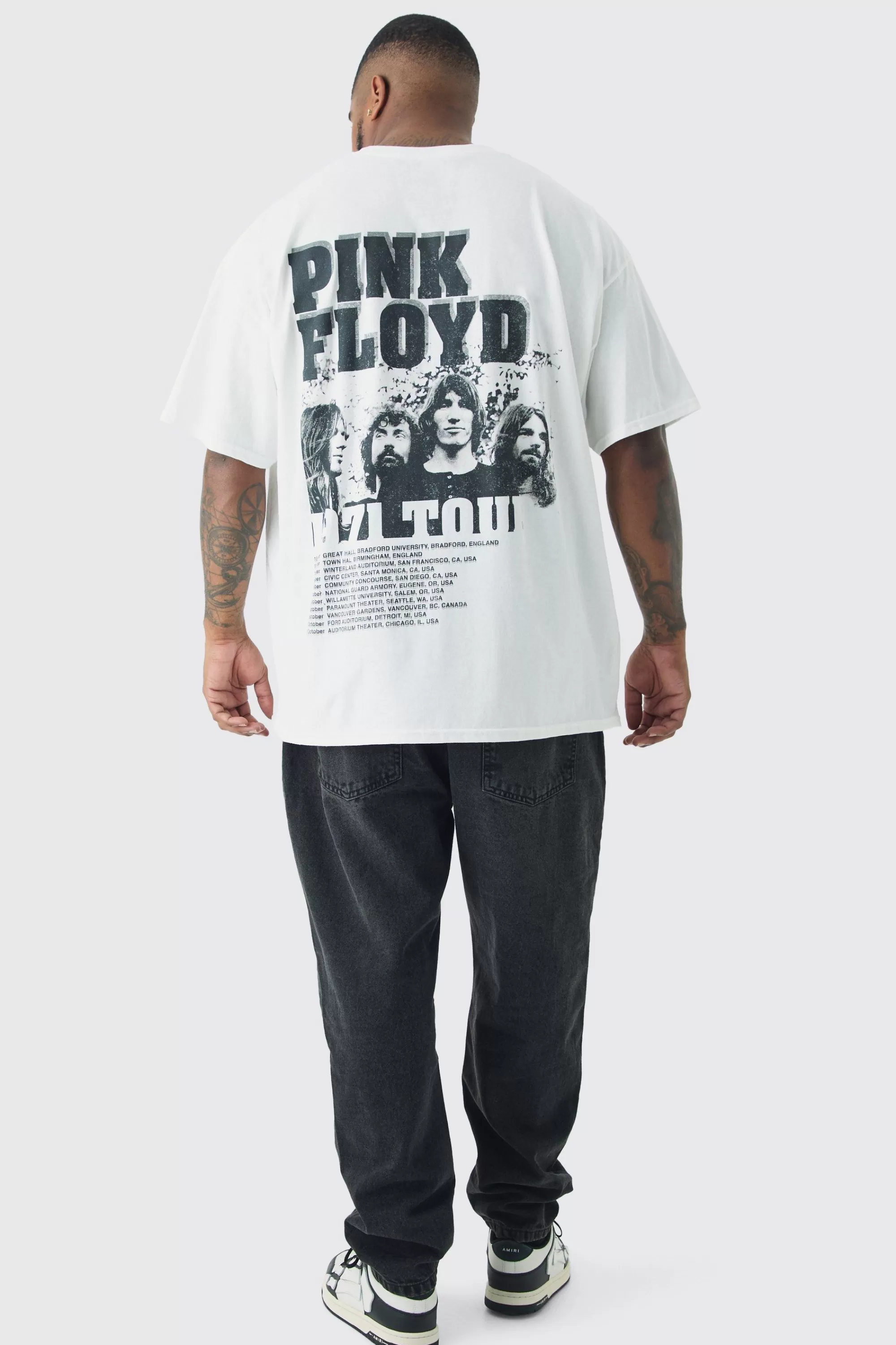 boohooMAN Plus Pink Floyd License Back Print T-shirt In | UK white New
