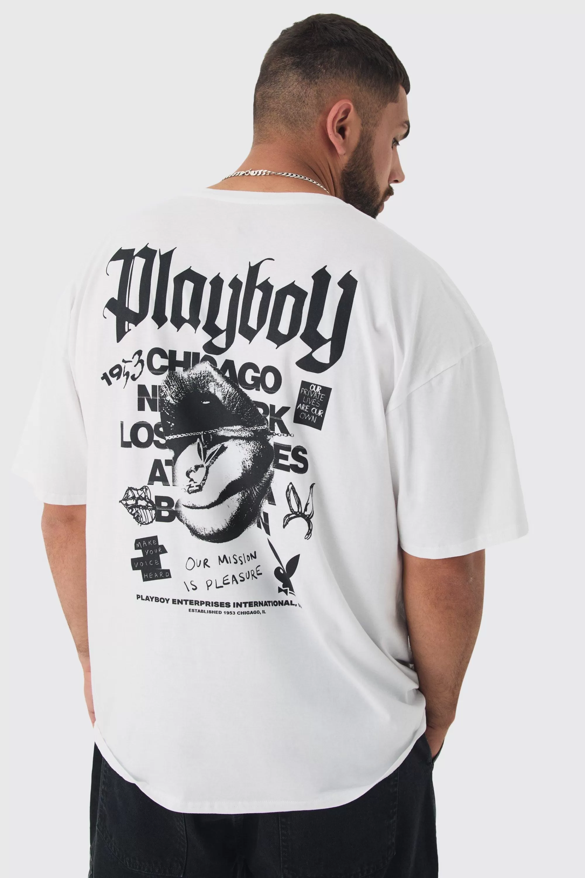 boohooMAN Plus Playboy Back Printed Licensed T-shirt In | UK white Best Sale