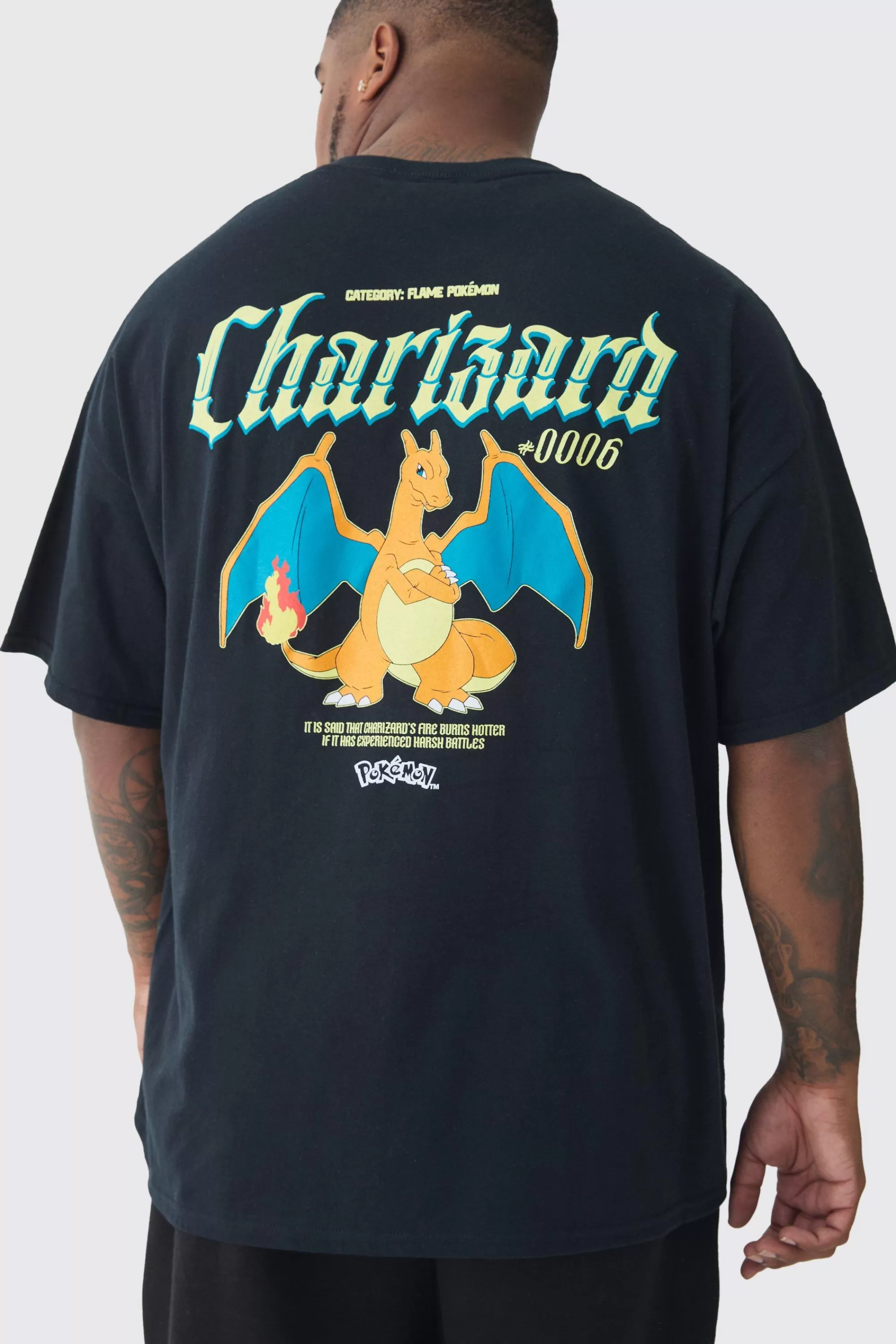 boohooMAN Plus Pokemon Charizard License Back Print T-shirt | UK black Sale