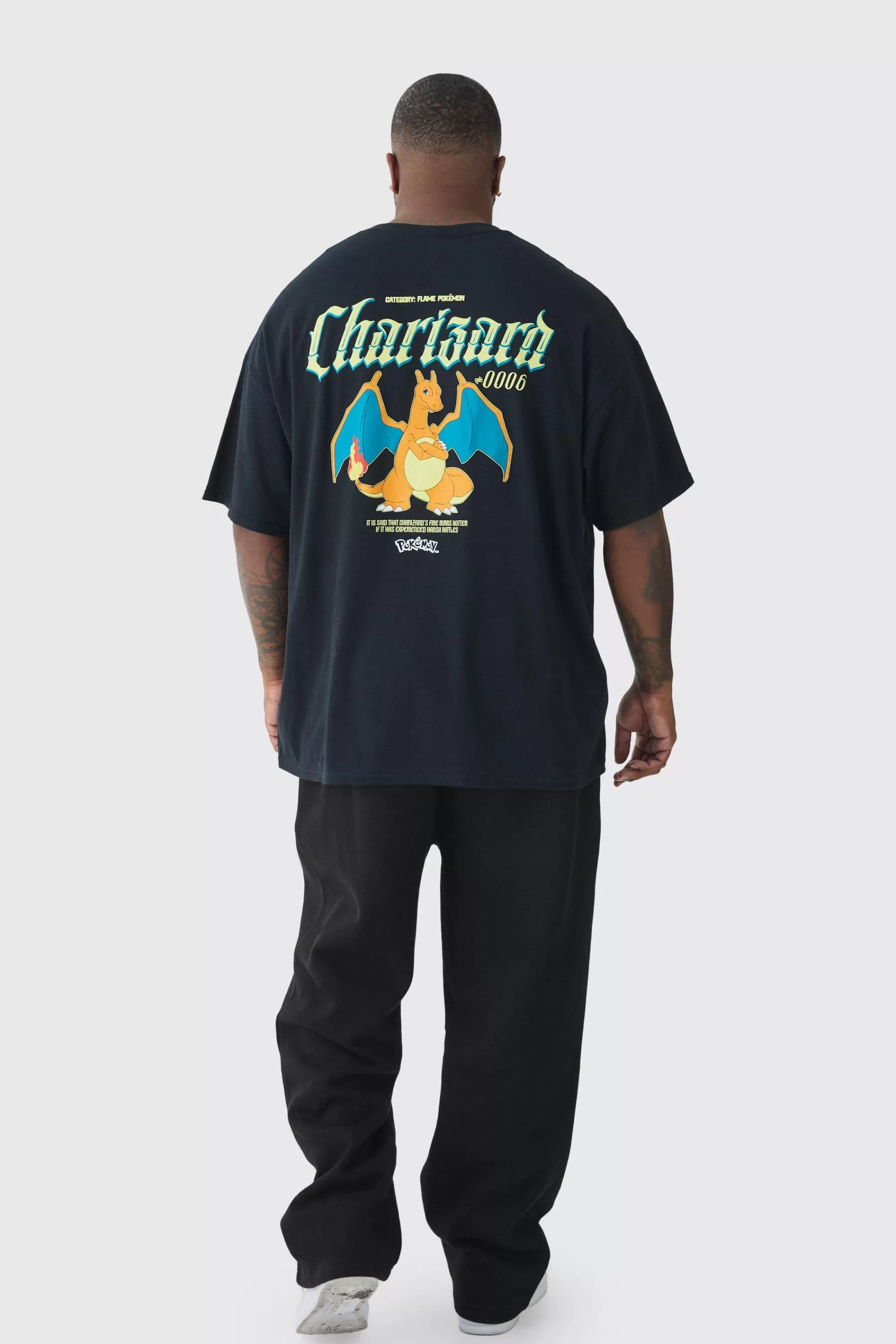 boohooMAN Plus Pokemon Charizard License Back Print T-shirt | UK black Sale