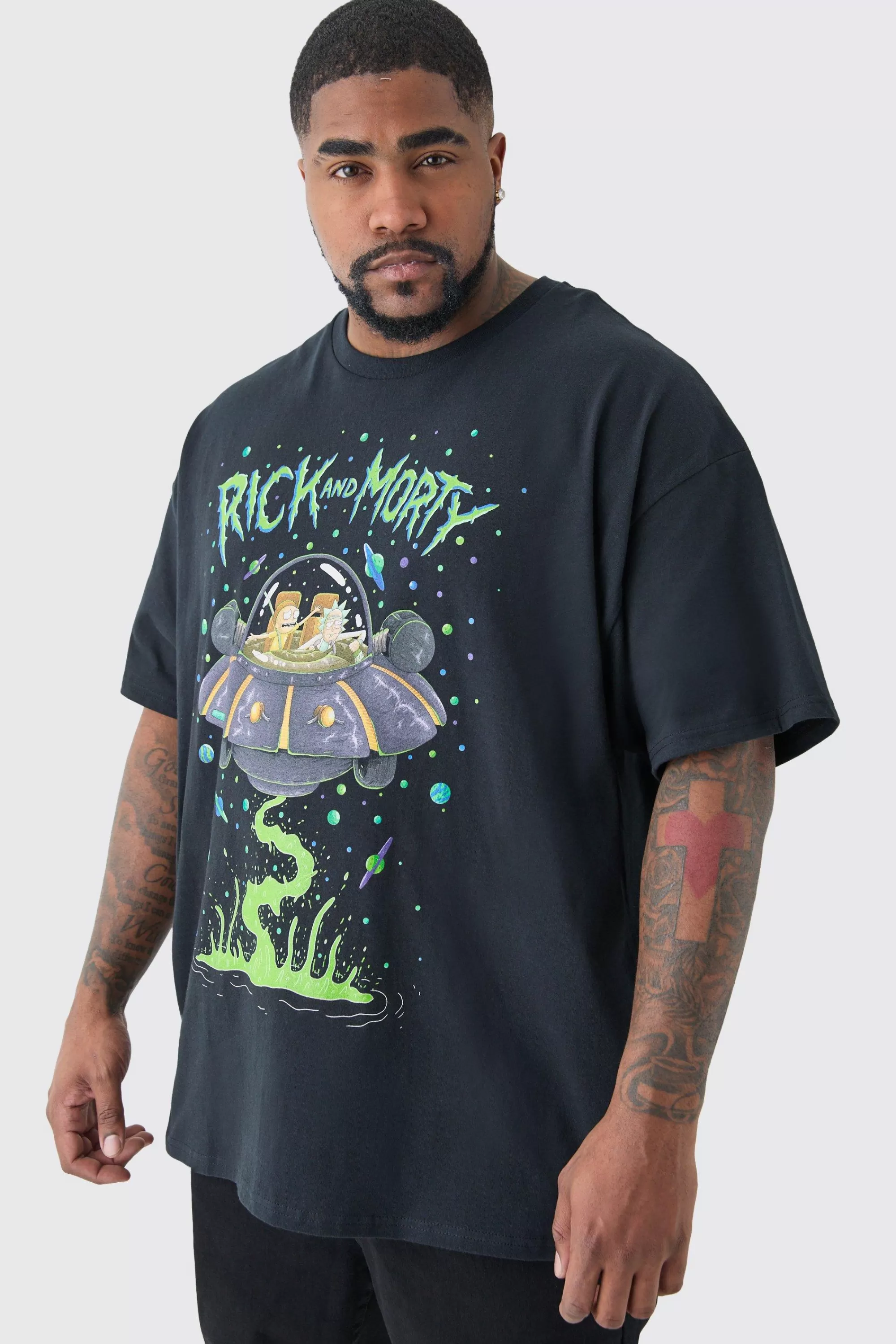 boohooMAN Plus Rick And Morty License T-shirt In | UK black Clearance